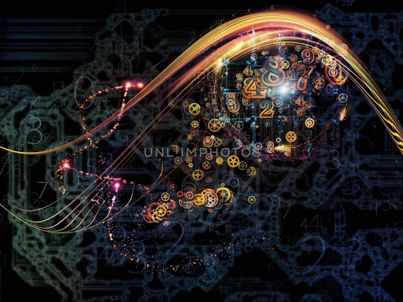 Waves of Technology series. Abstract arrangement of lights, fractal and technological elements suitable as background for projects on science, philosophy, metaphysics and modern technology