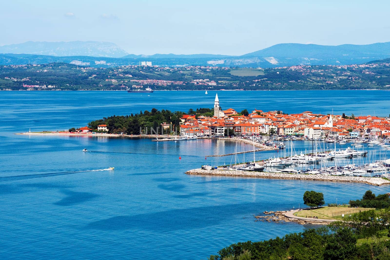 Beautiful coast town Izola - Slovenia from above