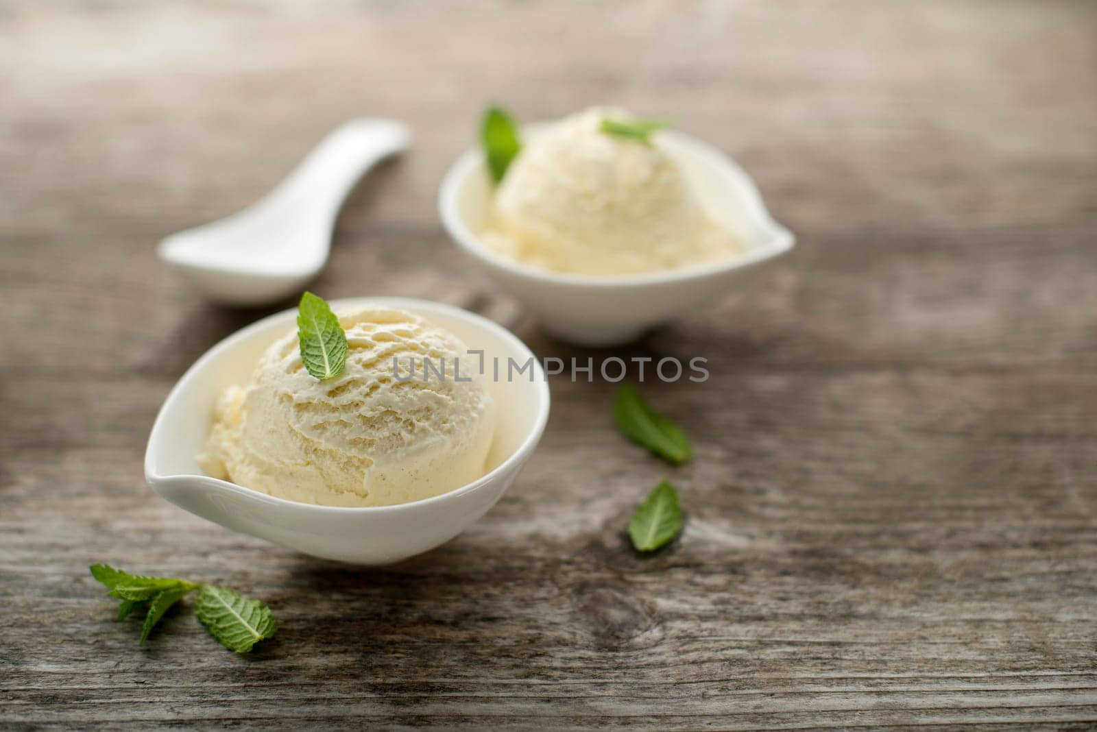 Ice cream on a wooden background close up