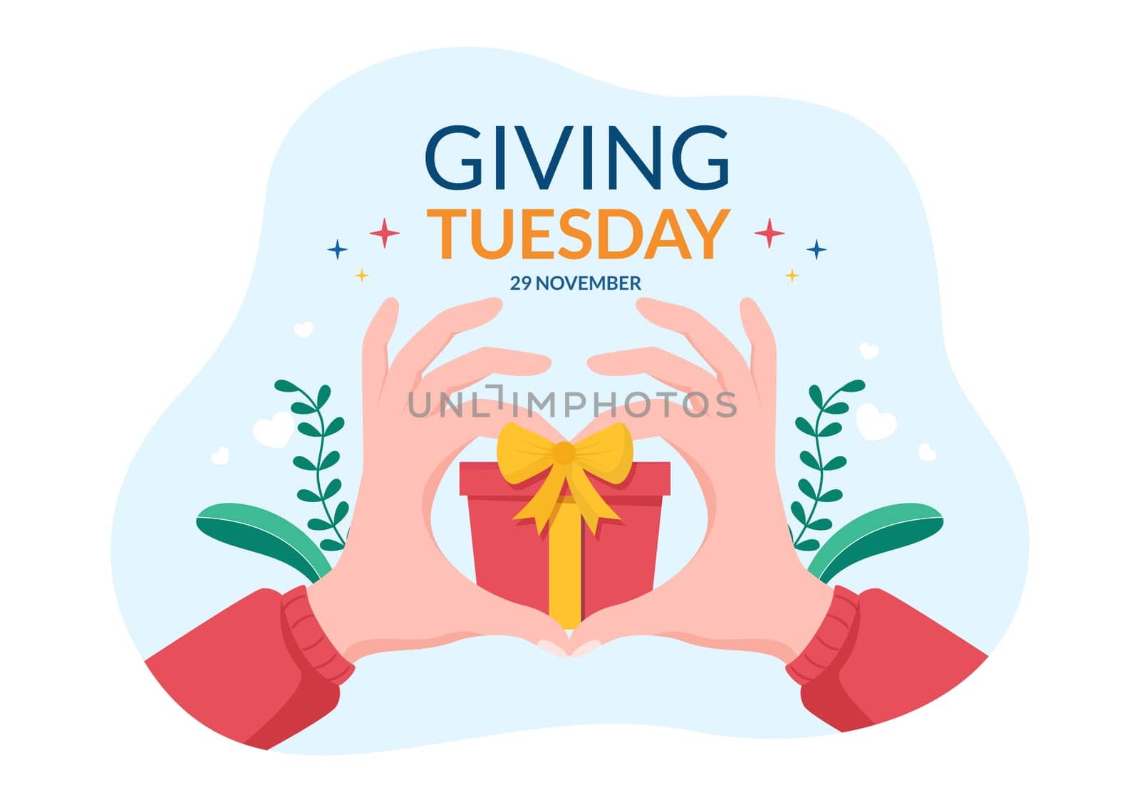 Happy Giving Tuesday Celebration with Give gifts to Encourage People to Donate in Hand Drawn Cartoon Flat Illustration
