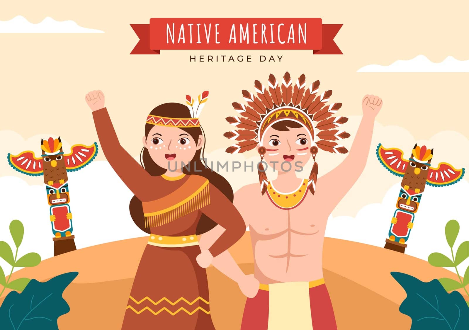 Native American Heritage Day Template Hand Drawn Cartoon Flat Illustration to Recognize the Achievements and Contributions of Tribal Indian Culture