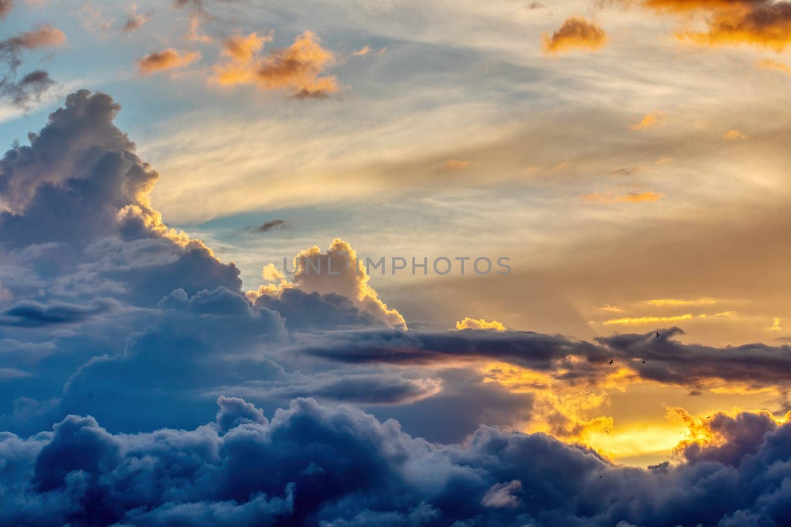 Evening view of the sunset clouds. Idyllic sunset landscape. Tarcoles, Costa Rica. Pura Vida concept, travel to exotic tropical country.