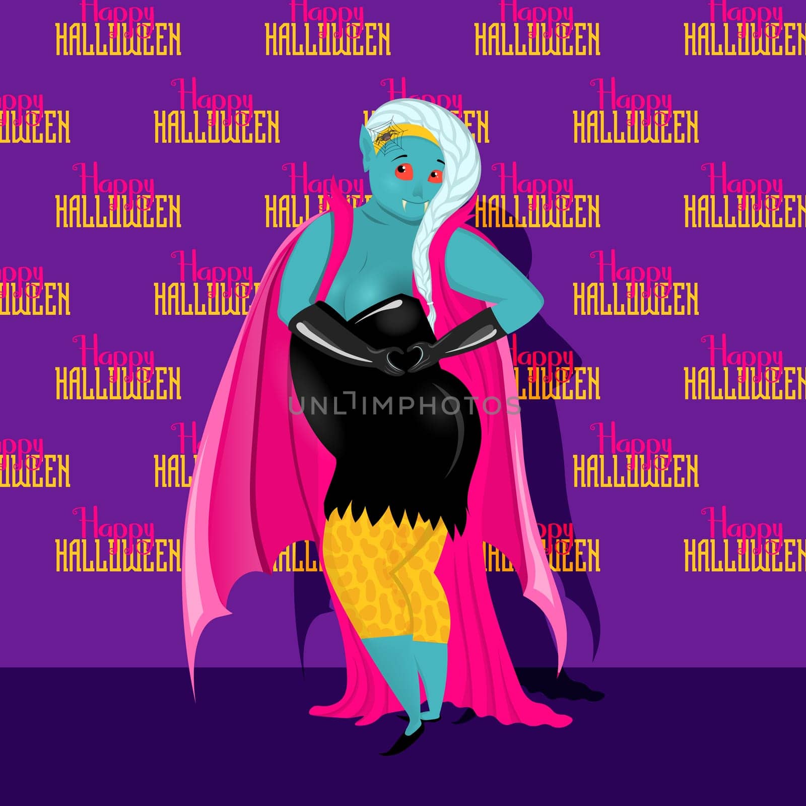 Happy Halloween banner or party invitation background.Vampire. Funny terrifying character for Halloween.