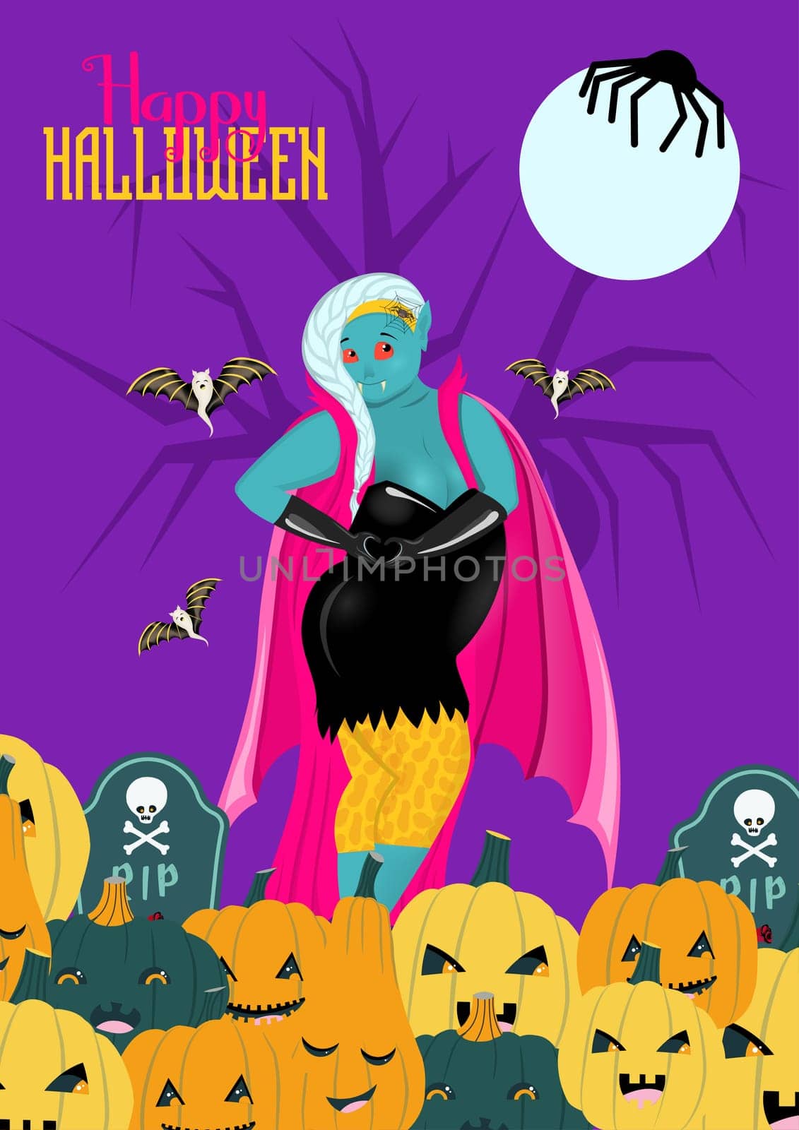 Happy Halloween banner or party invitation background.Vampire. Funny terrifying character for Halloween.