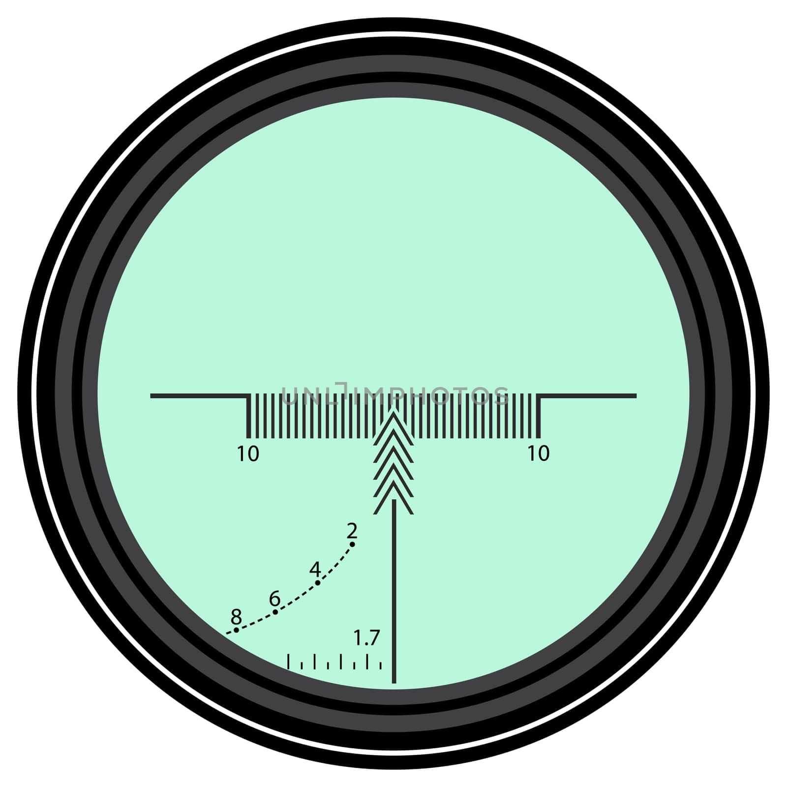 Optic Sight with Green Glass Isolated on White Background. Rifle or Gun Gadget.