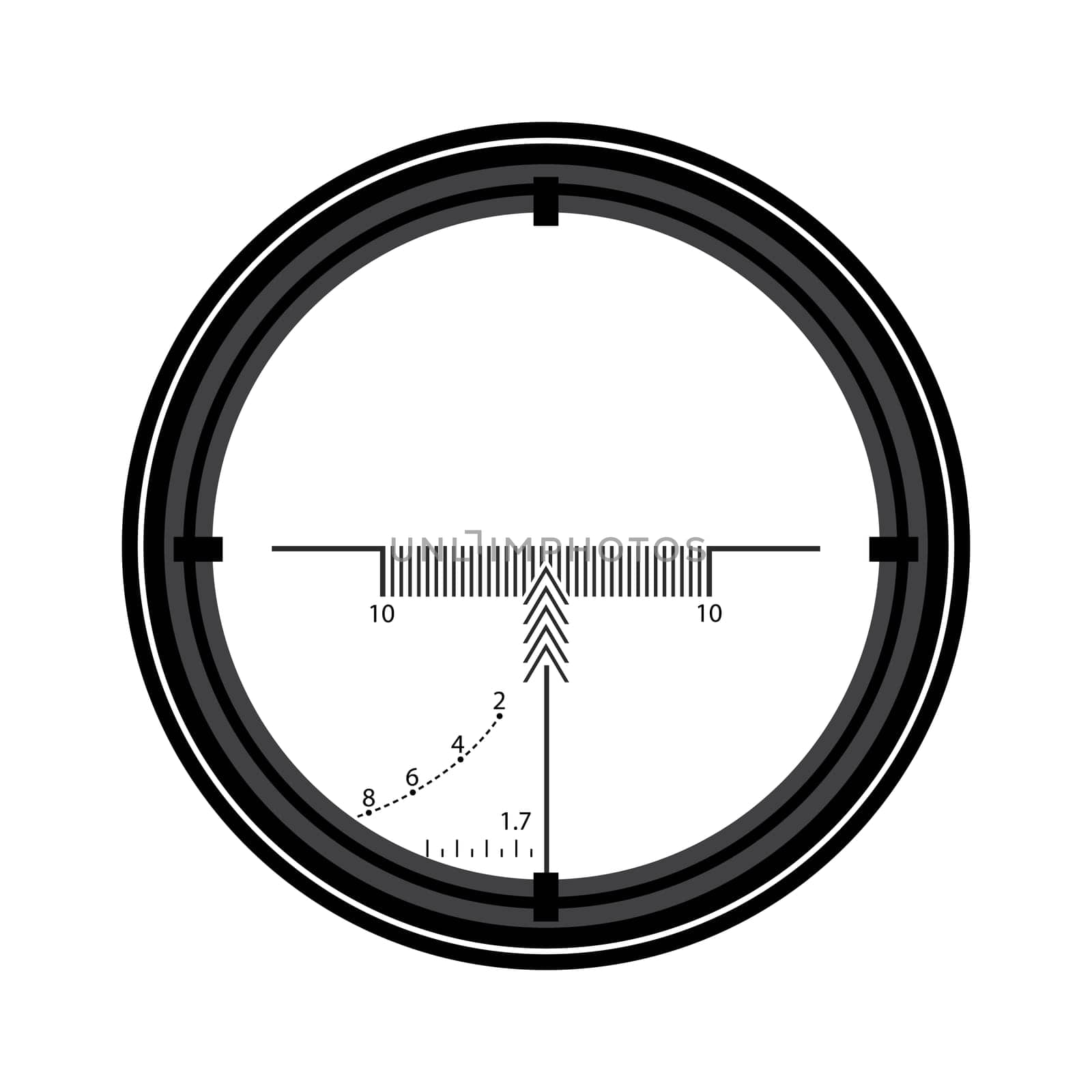 Optic Sight with Glass Isolated on White Background. Rifle or Gun Gadget.