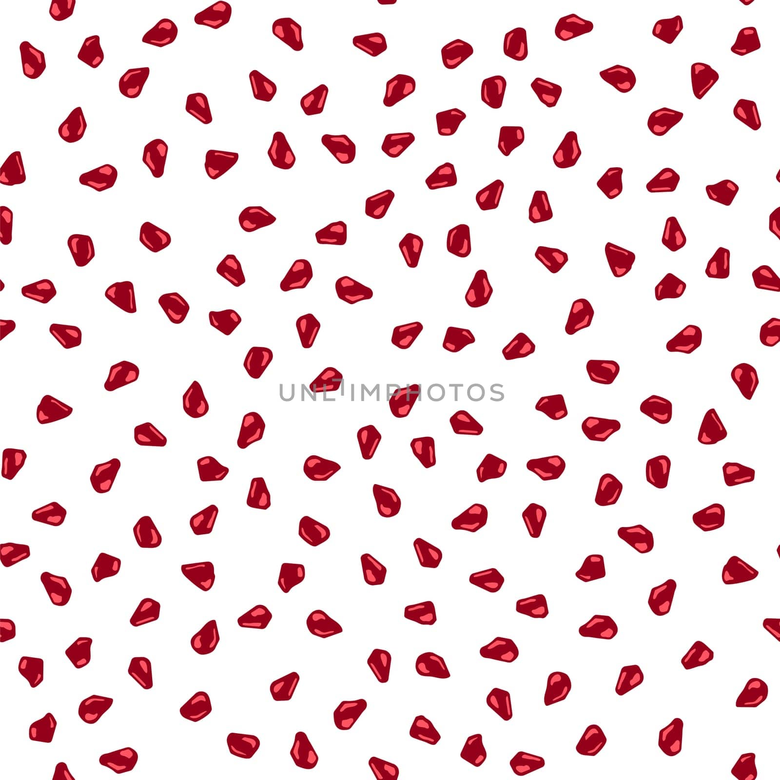 Pomegranate Seamless Pattern Isolated on White Background. Red Fruit and Seeds Texture.