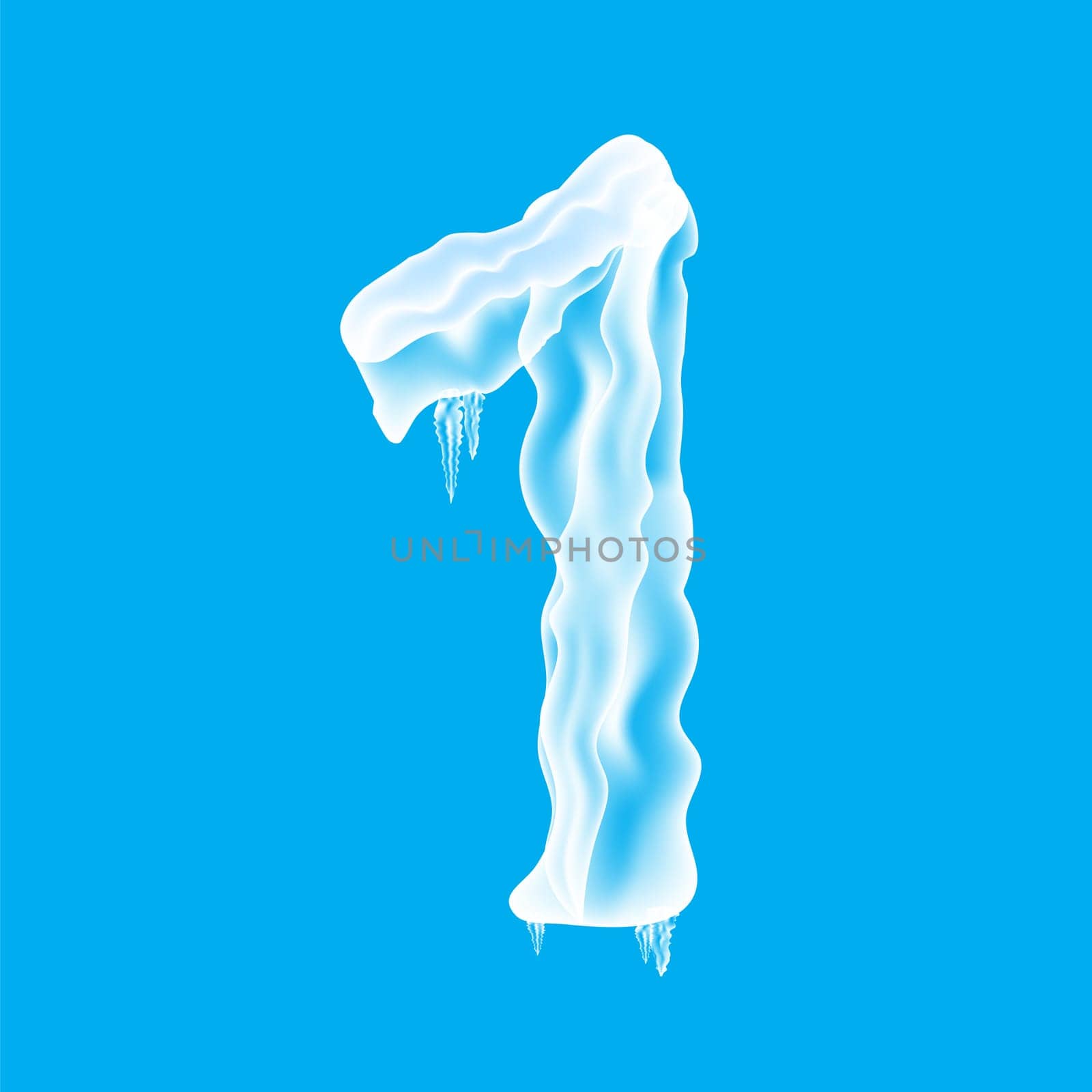 Snow Ice Cap with Number One Isolated on Blue Background. Christmas Card Design Element. Winter Snowcap Set.