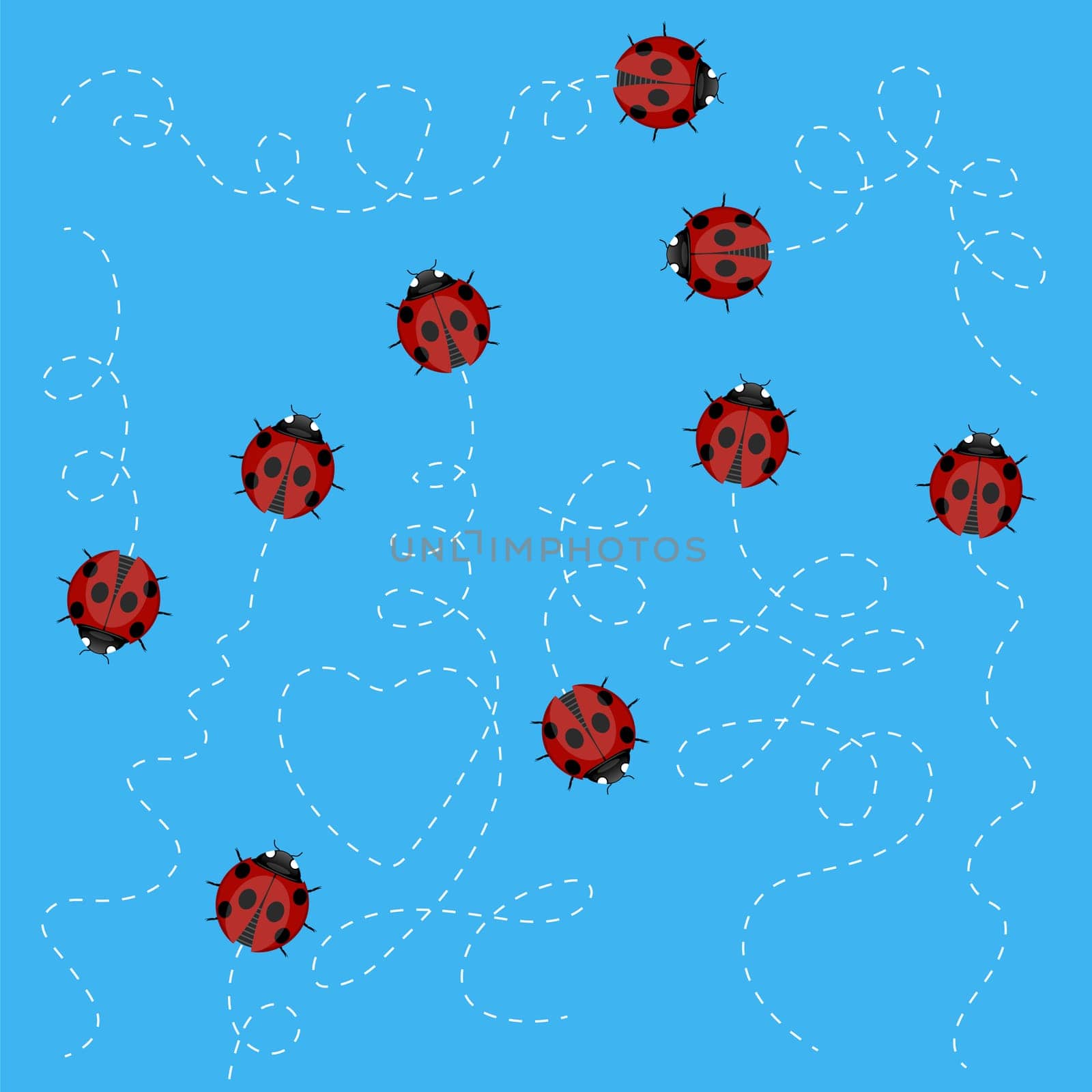 Ladybug Pattern on Blue Background. Ladybird Texture.
