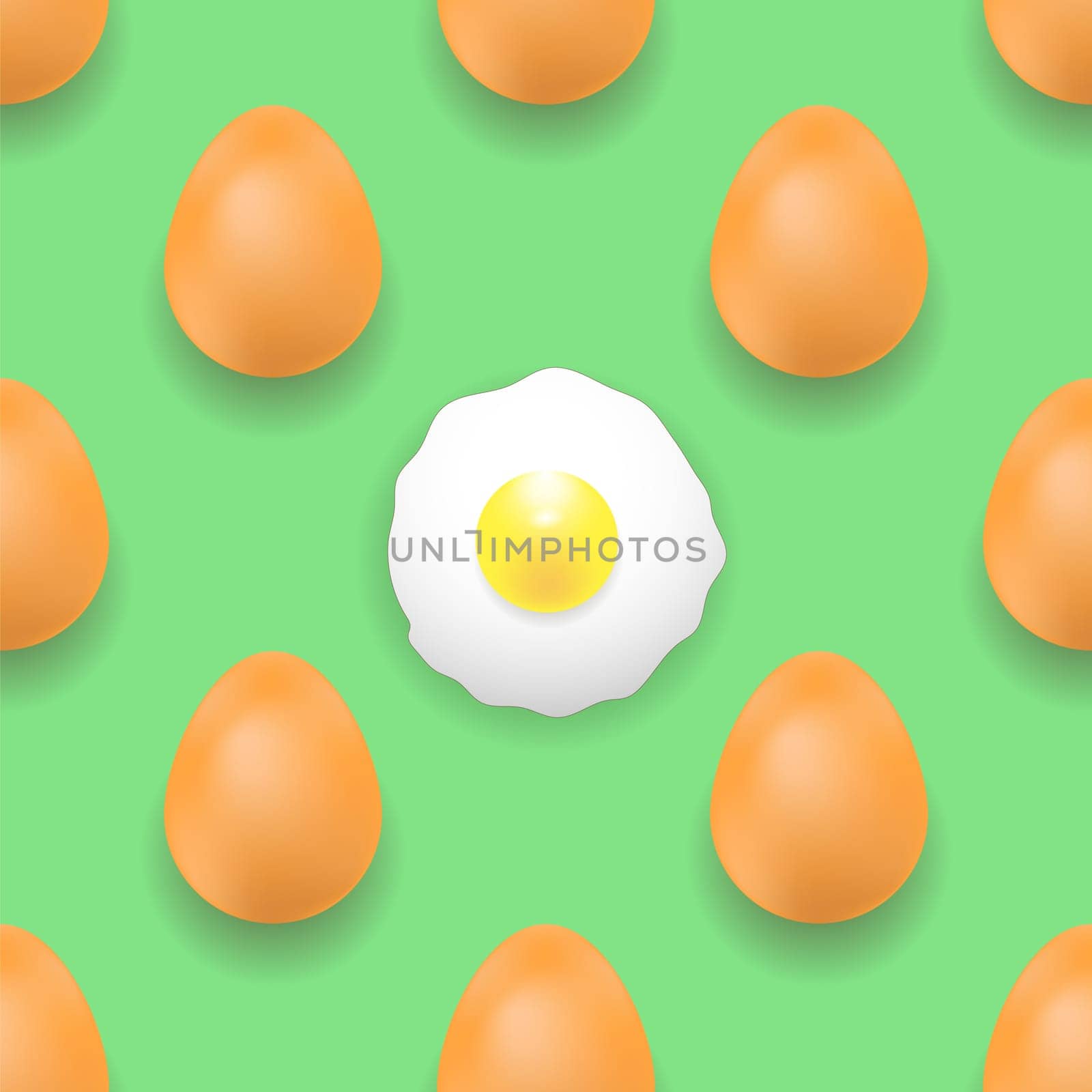 Set of Eggs Seamless Pattern Isolated on Green Background.