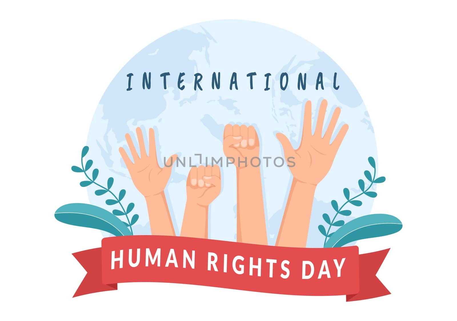 Human Rights Day Template Hand Drawn Flat Cartoon Illustration with Hands Raised Breaking Chains or Holding Hand Design