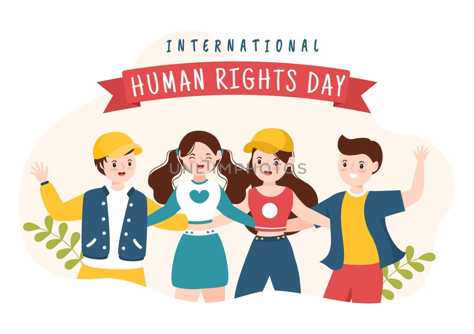 Human Rights Day Template Hand Drawn Flat Cartoon Illustration with Hands Raised Breaking Chains or Holding Hand Design