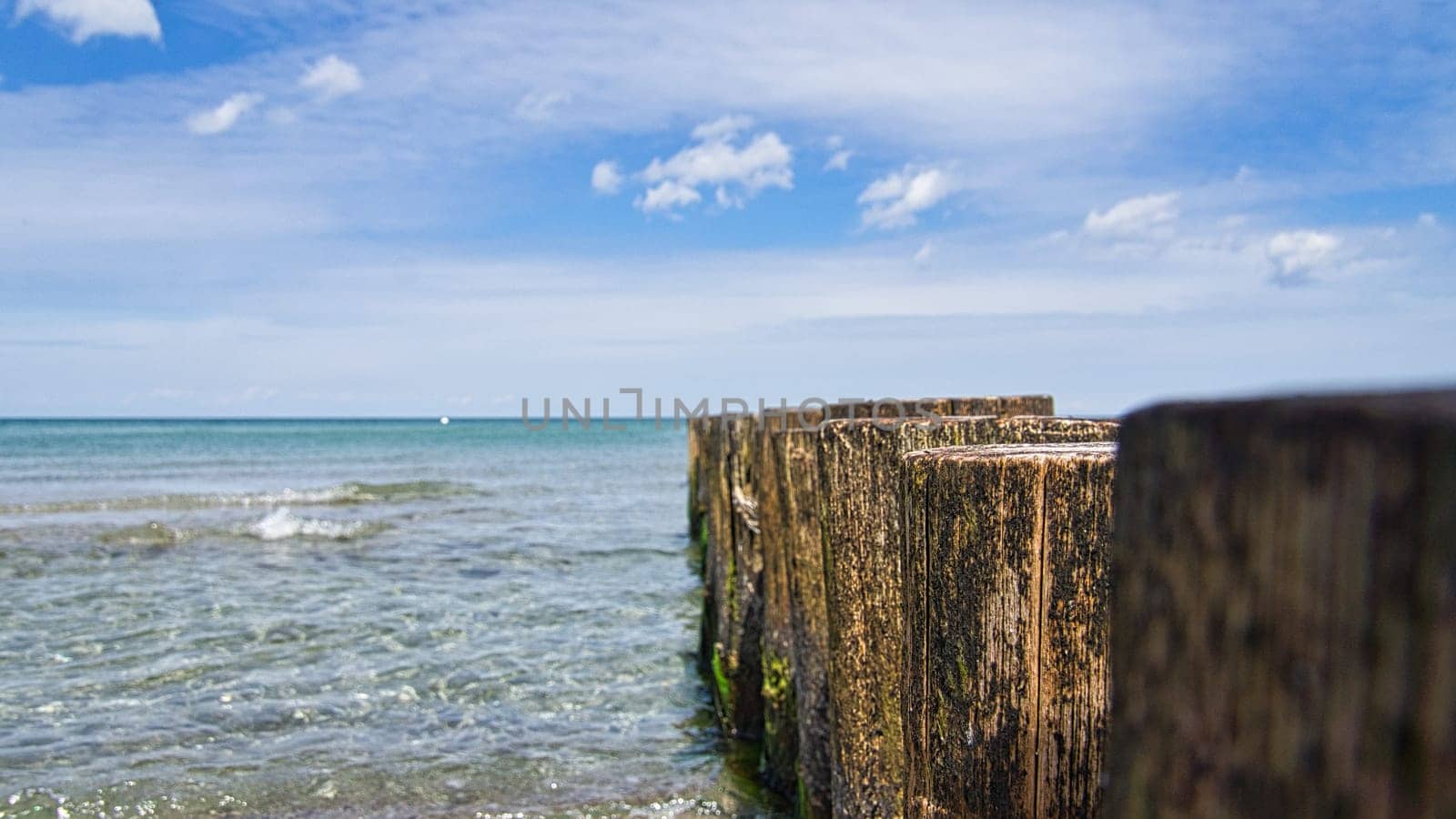 groynes jutting into the sea. taken in zingst on the darss. the perspective is directed to the horizon