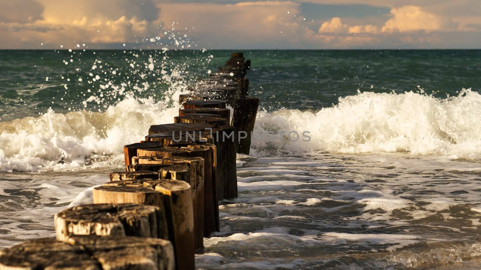 groynes jutting into the sea. taken in zingst on the darss. the perspective is directed to the horizon