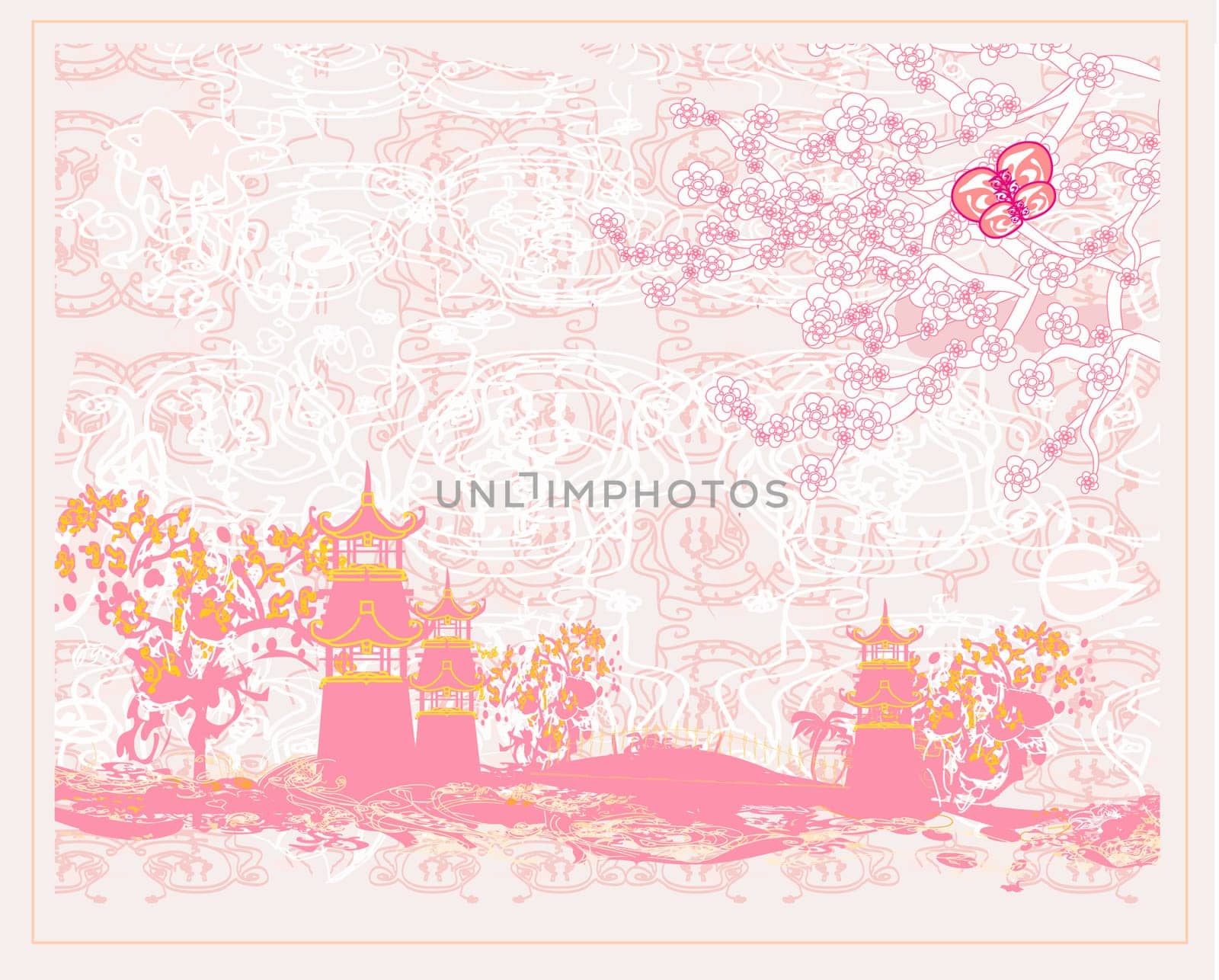 Chinese landscape - abstract ancient buildings