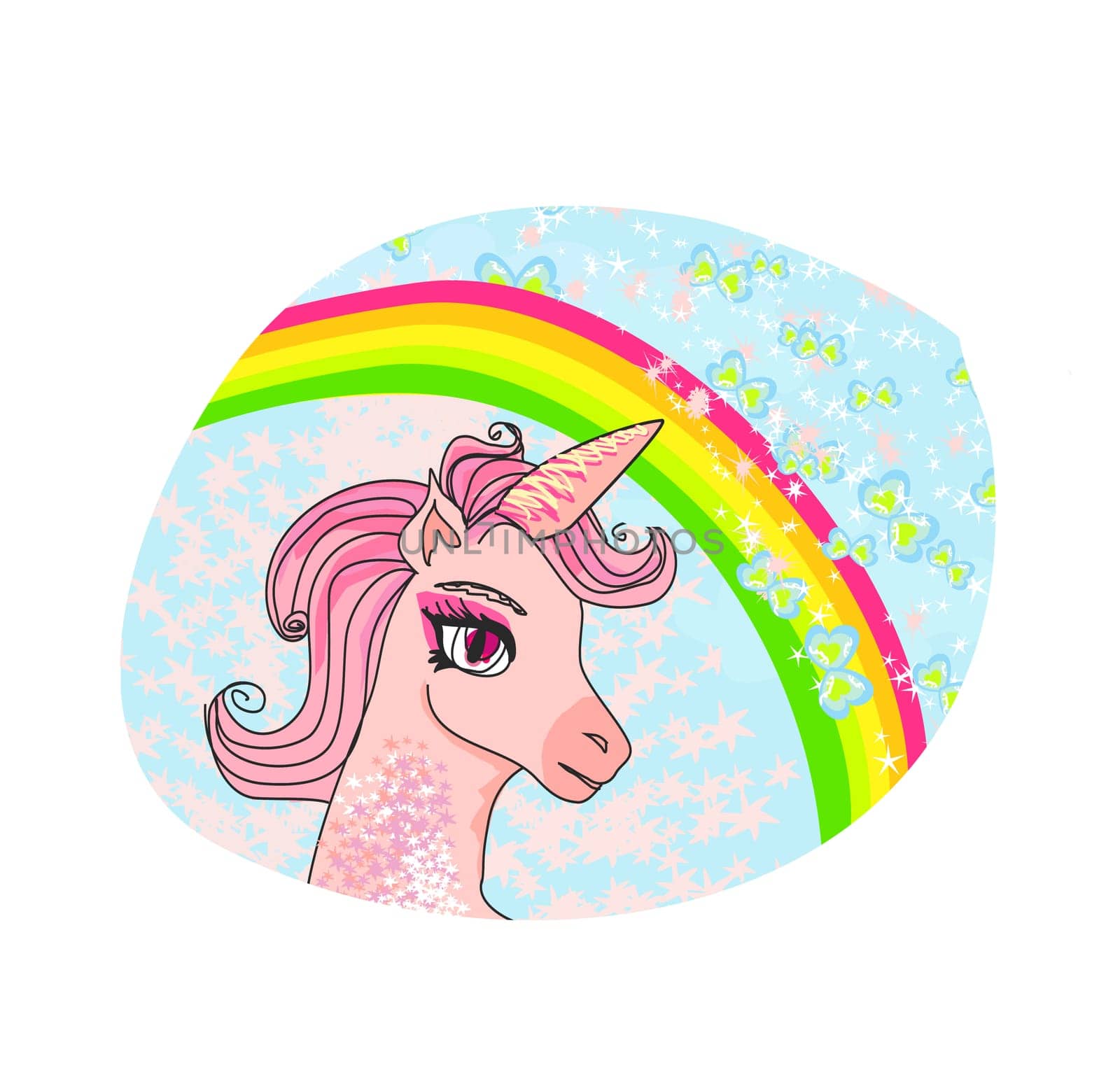 Unicorn with a rainbow vector