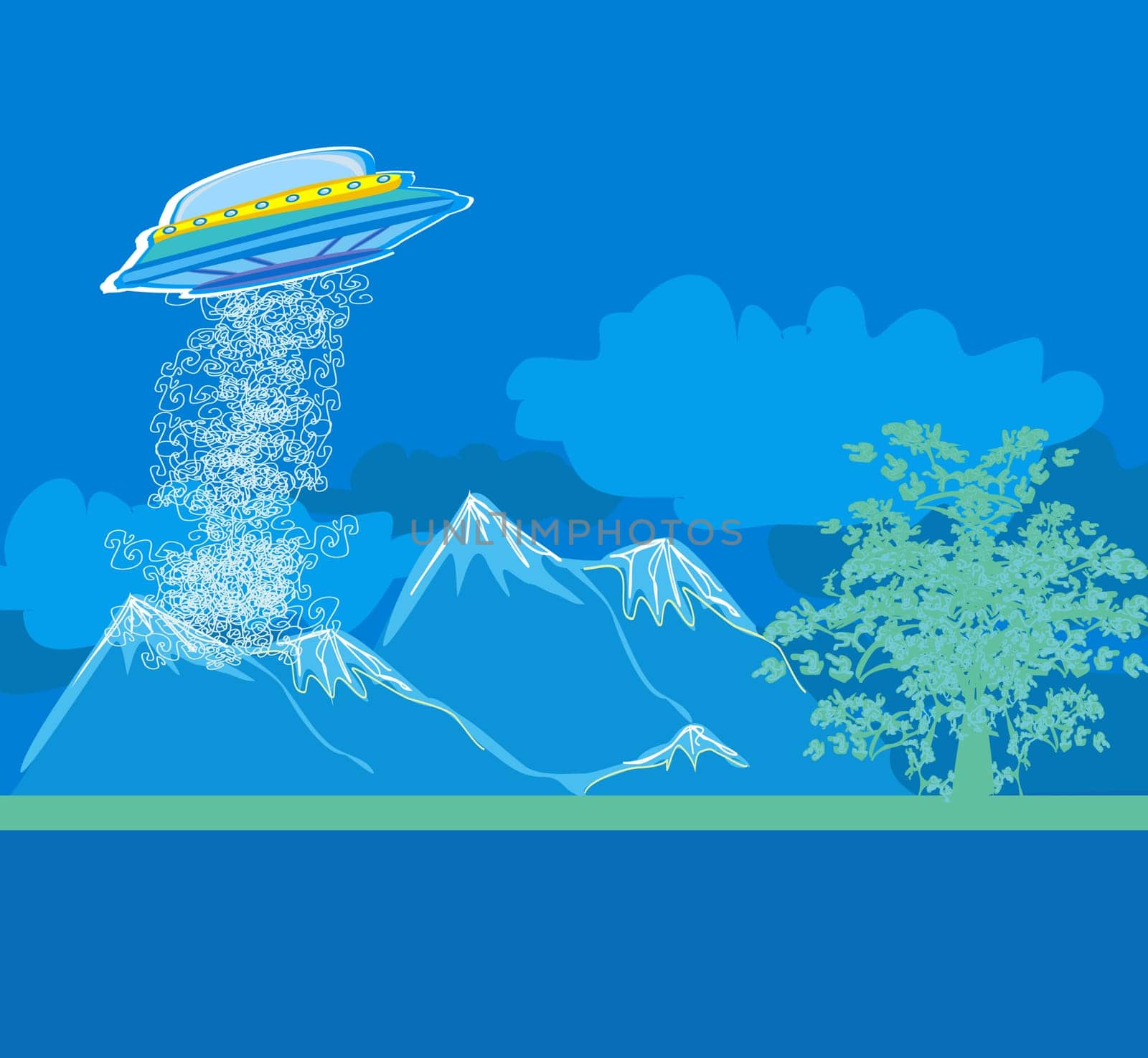 UFO hovering over a landscape