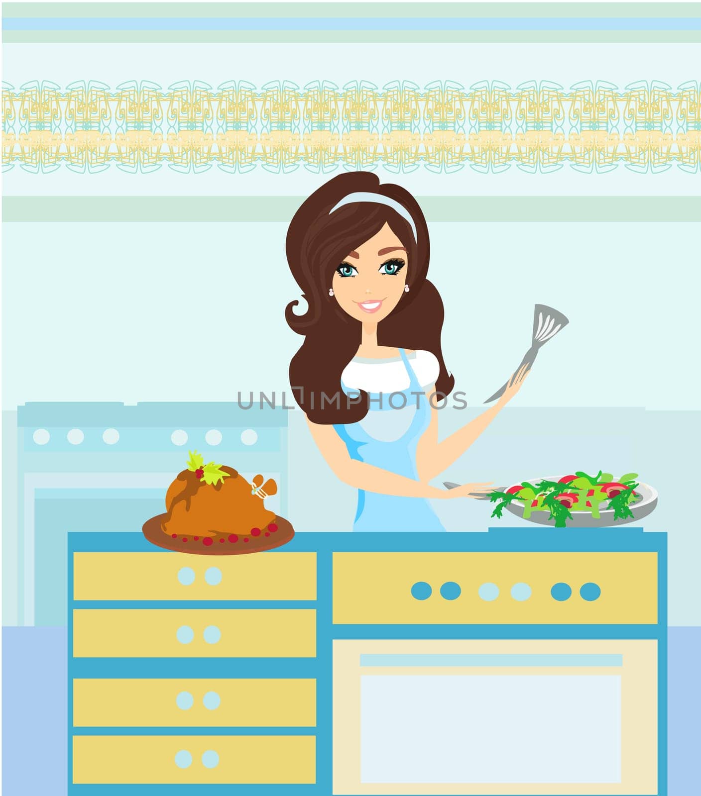 Beautiful lady serving dinner