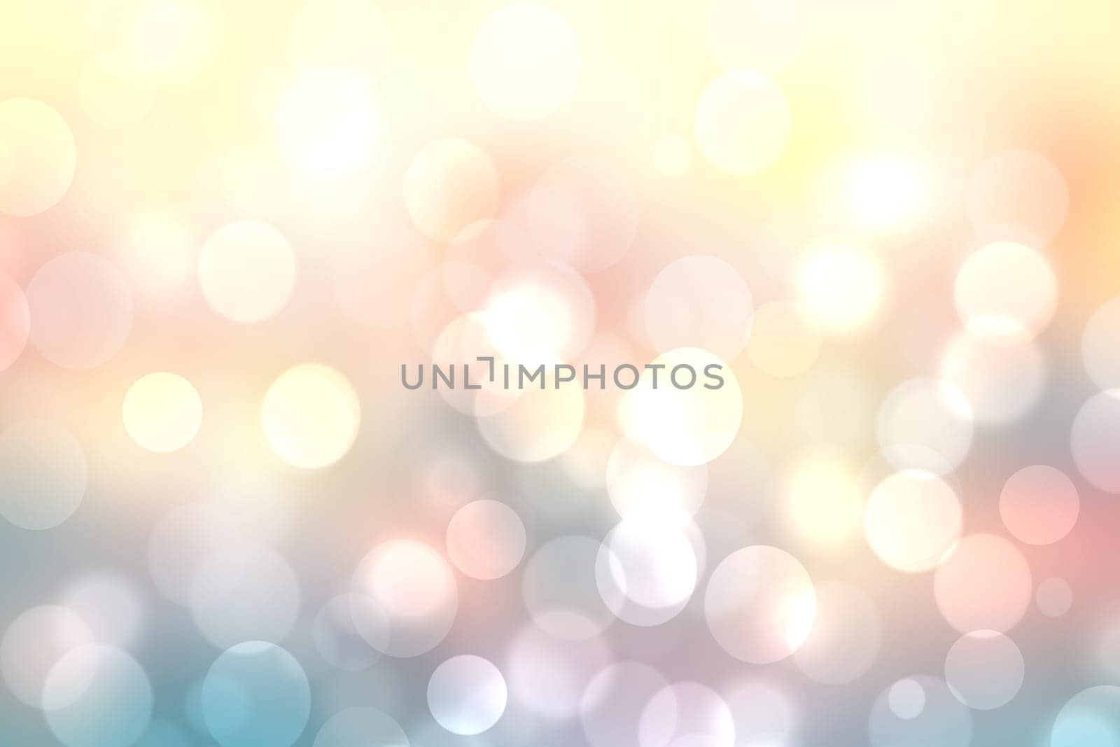 Abstract blurred fresh vivid spring summer light delicate pastel yellow pink orange bokeh background texture with bright circular soft color lights and stars. Beautiful backdrop illustration.