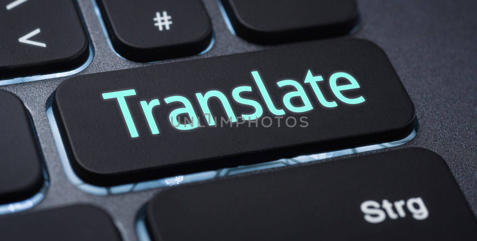 Illuminated keyboard with a labeled key - Translate