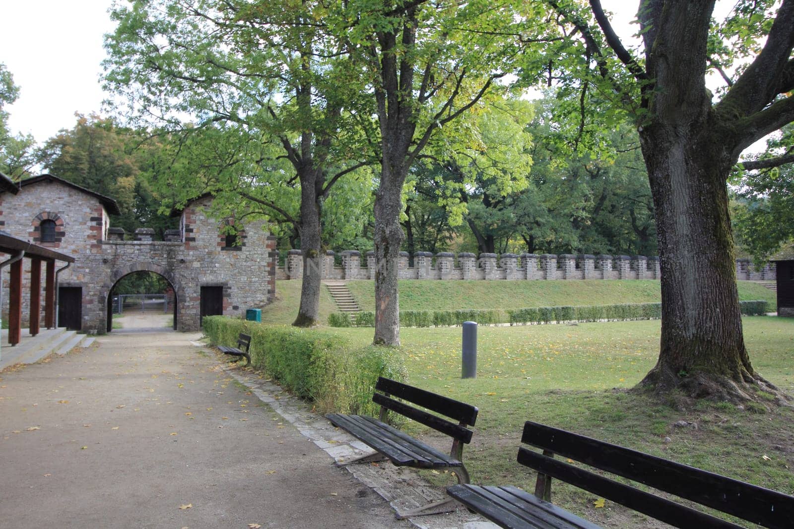 Bad Homburg, Germany October 14, 2016: The Saalburg is a Roman fort located on the main ridge of the Taunus, northwest of Bad Homburg, Hesse, Germany.Bad Homburg vor der Höhe, Deutschland 14. Oktober 2016: Die Saalburg ist ein auf dem Taunuskamm nordwestlich von Bad Homburg vor der Höhe gelegenes ehemaliges Kastell des römischen Limes