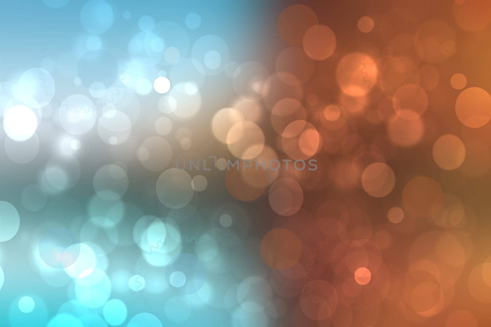 Festive blue brown orange bright abstract bokeh background with bokeh circles. Template for your design. Beautiful texture.