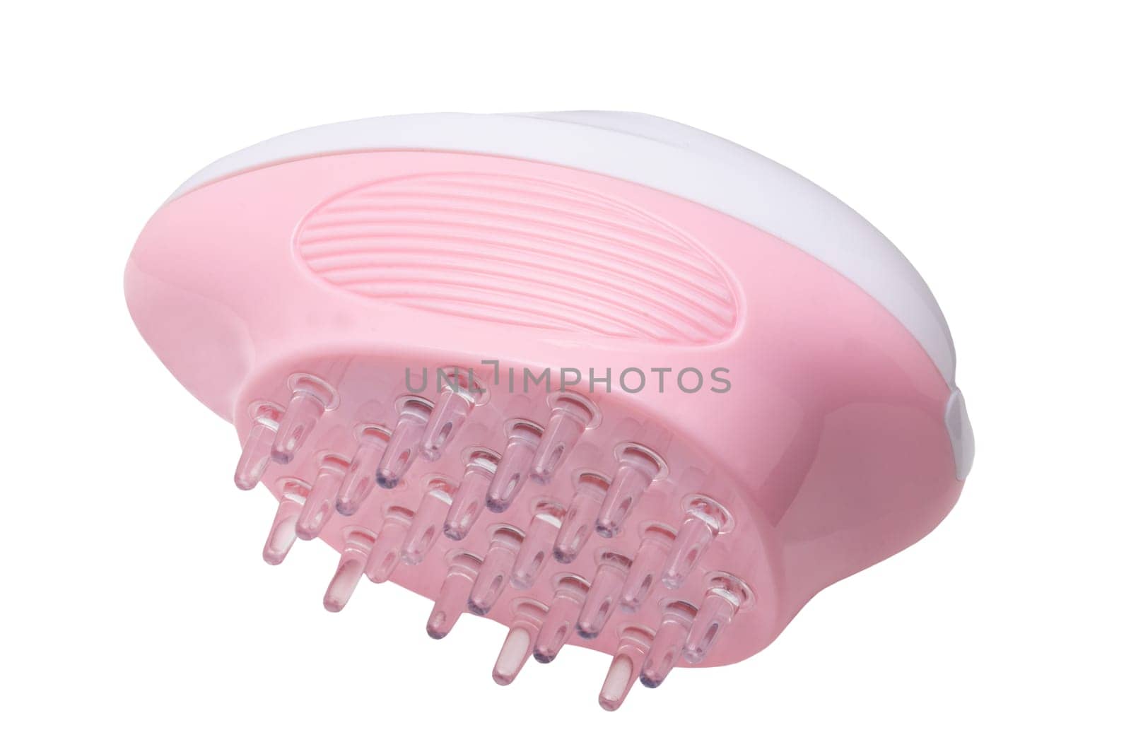 Close up of a battery operated scalp massage brush, shampoo brush or scalp massager for exfoliating and massaging the scalp.Clipping path. Beauty and health concept.