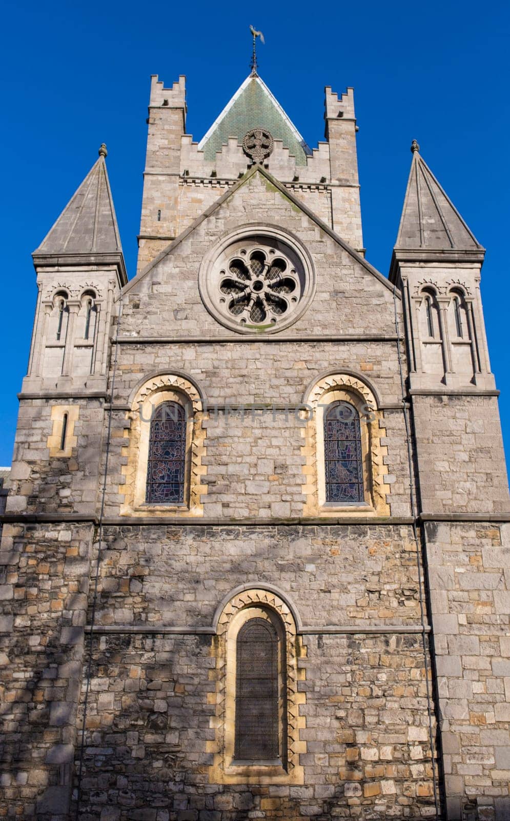 Christ Church Cathedral over blue sky, Dublin, Ireland. Elder of the capital citys two medieval cathedrals