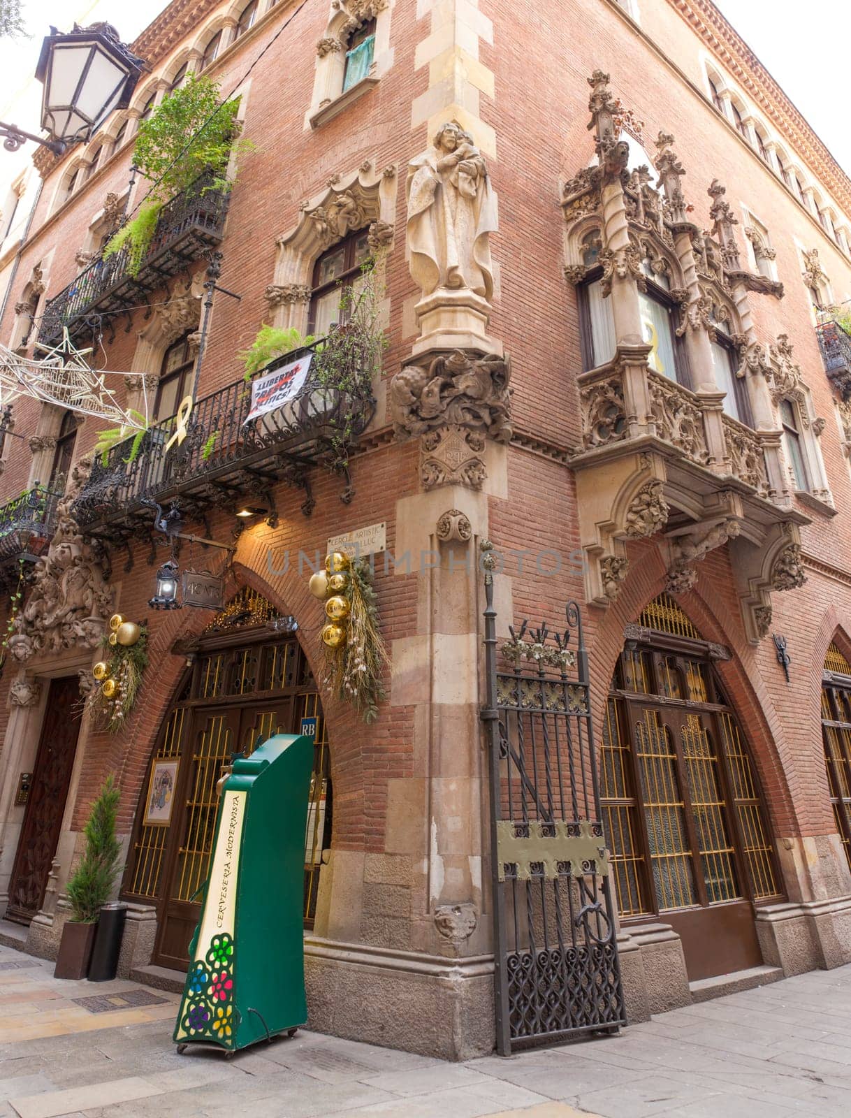 Barcelona, Spain - Dec 29th, 2019: Els Quatre Gats cafe, popular meeting place for famous artists. Entrace