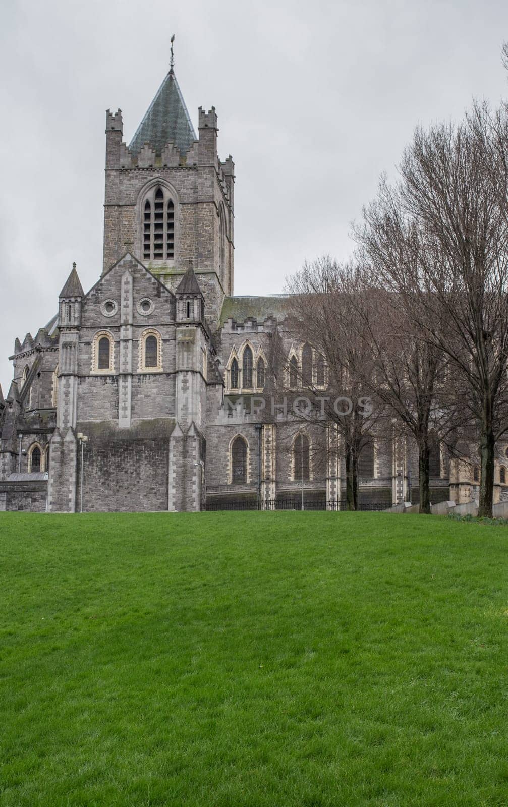 Christ Church Cathedral over green grass. Elder of the capital citys two medieval cathedrals, Dublin, Ireland