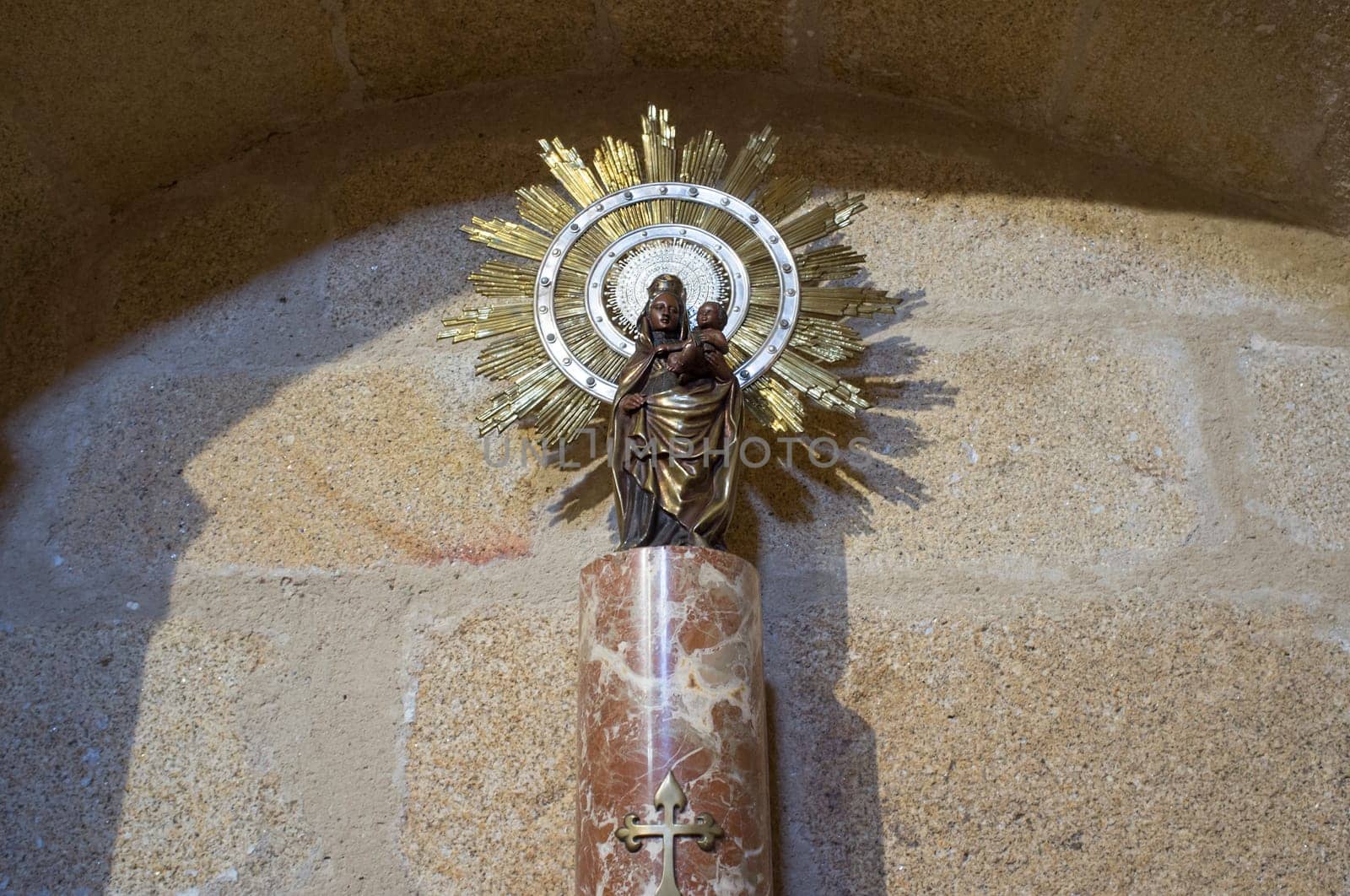 Caceres, Spain - Oct 26th, 2021: Our Lady of Pillar figurine. Church of San Juan, Caceres, Extremadura, Spain