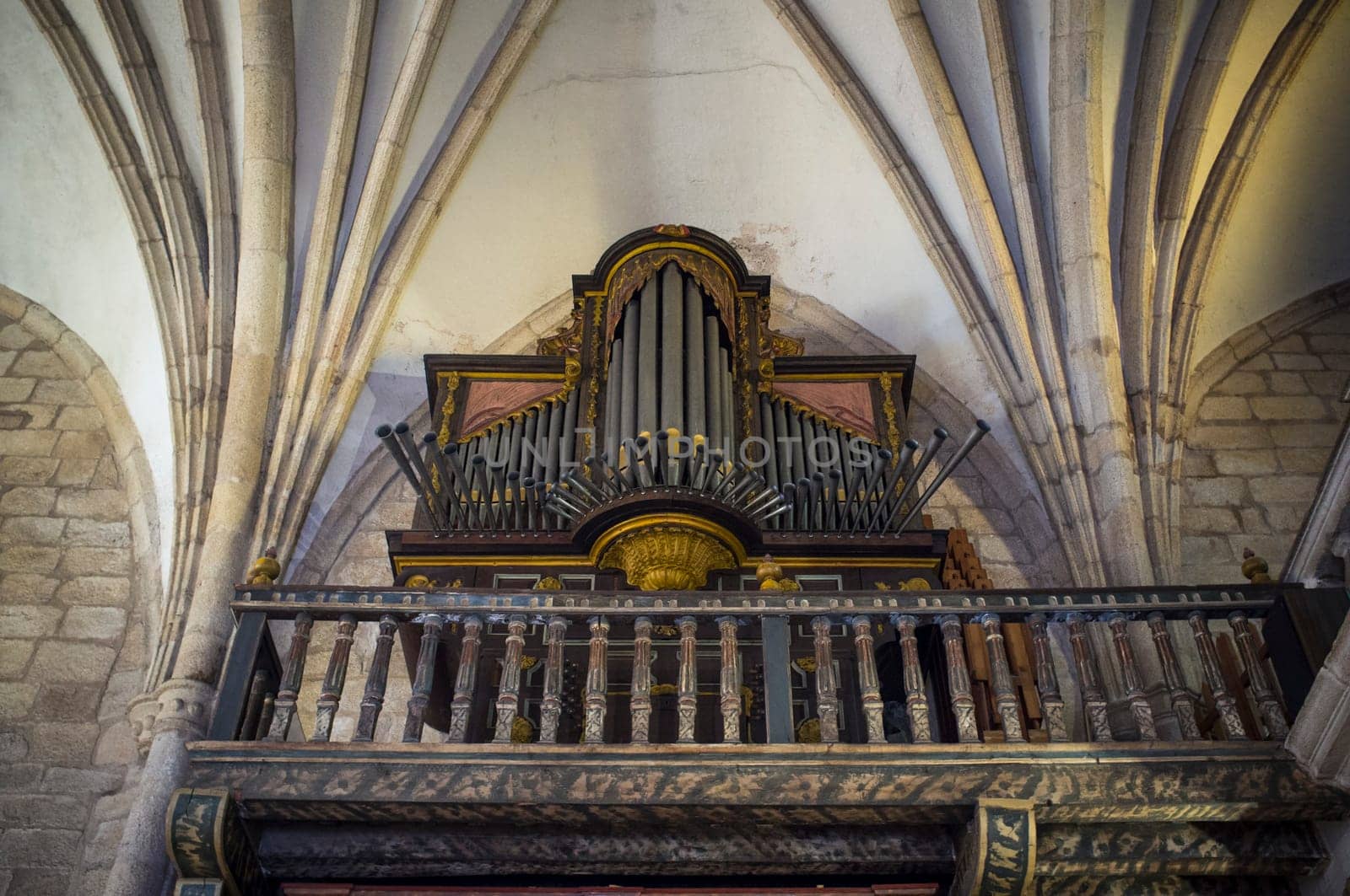 Caceres, Spain - Oct 26th, 2021: Church of San Juan, Caceres, Extremadura, Spain. Pipe organ