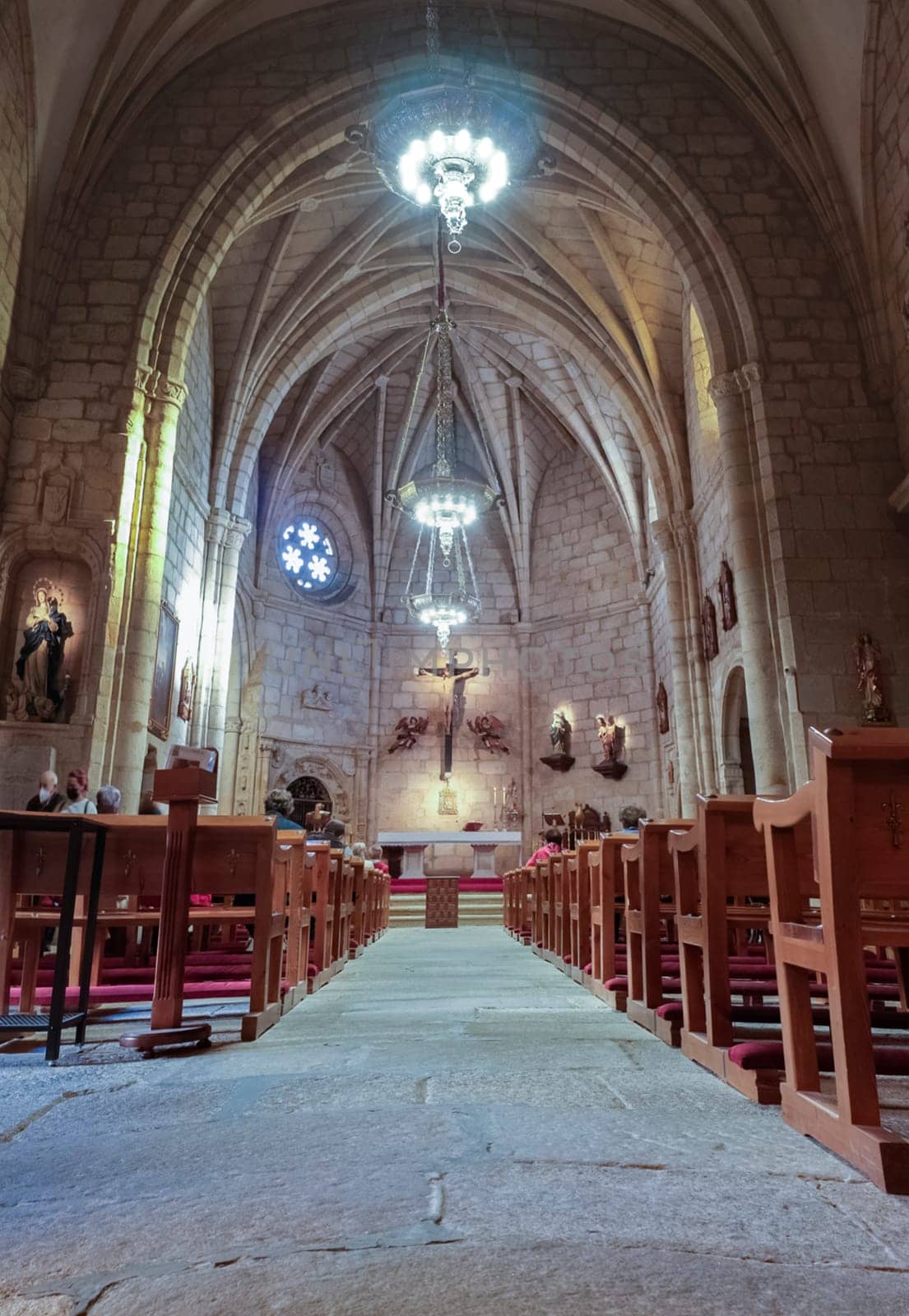 Caceres, Spain - Oct 26th, 2021: Church of San Juan, Caceres, Extremadura, Spain. Main nave