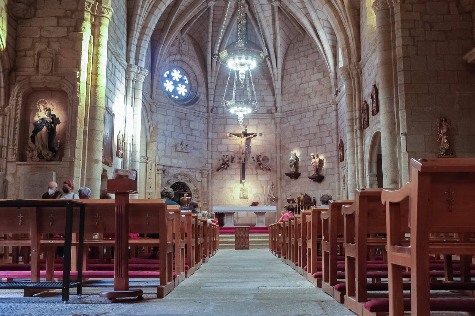 Caceres, Spain - Oct 26th, 2021: Church of San Juan, Caceres, Extremadura, Spain. Main nave