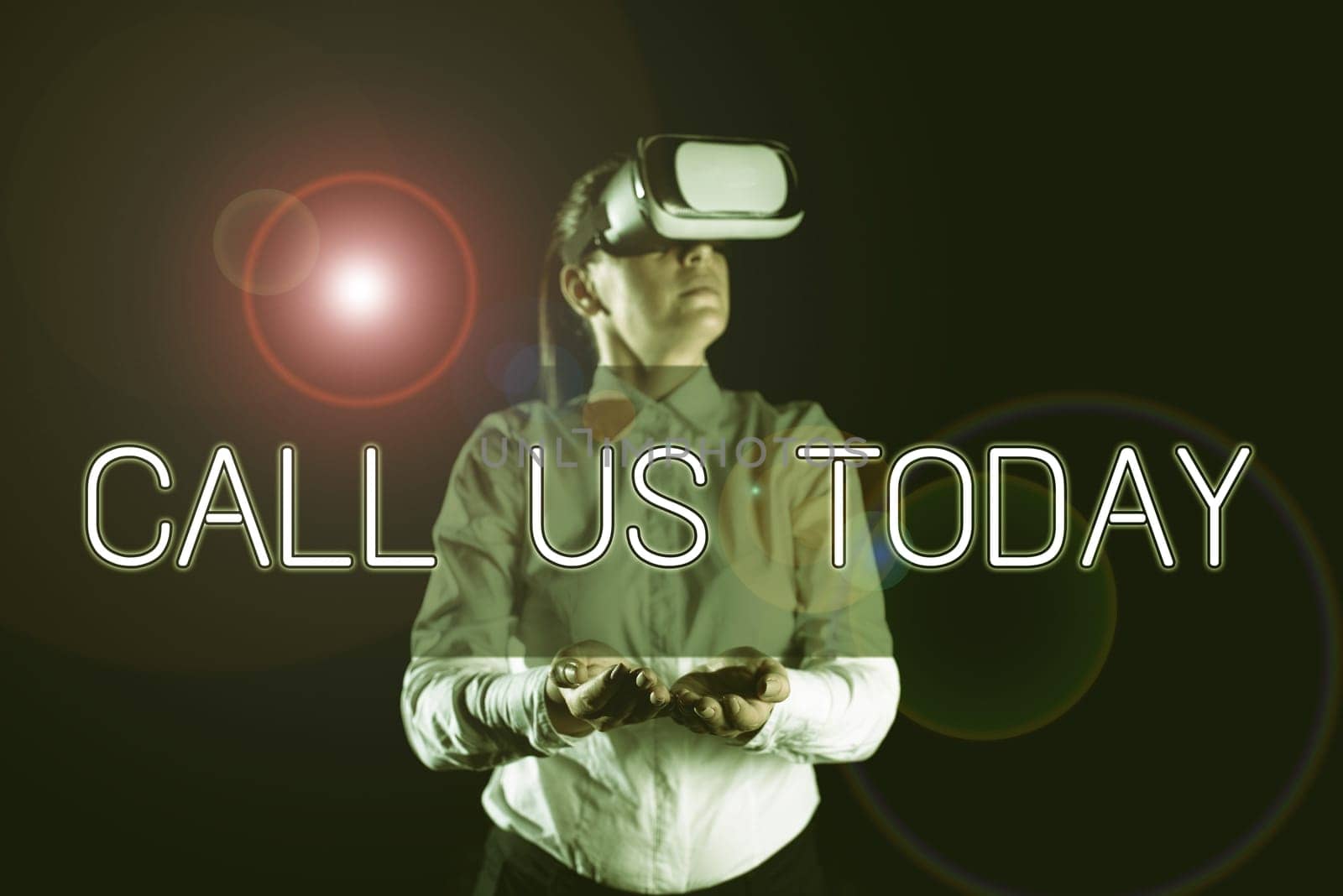 Sign displaying Call Us Today, Business concept Make a telephone calling to ask for advice or support Businesswoman Holding Tablet And Presenting New Ideas For Business Growth.