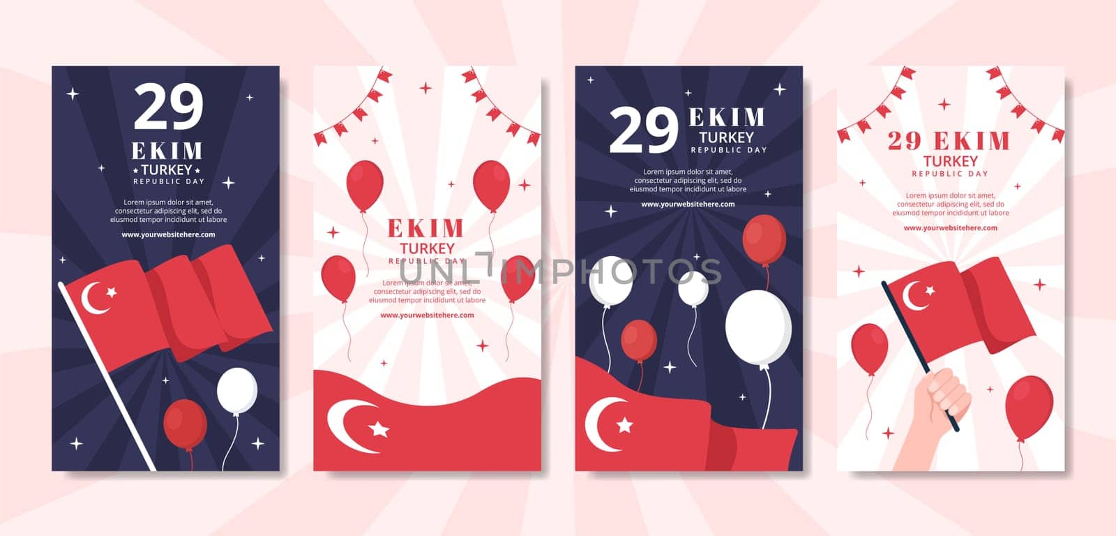 29 Ekim Turkey Republic Day Social Media Stories Template Hand Drawn Cartoon Flat Illustration