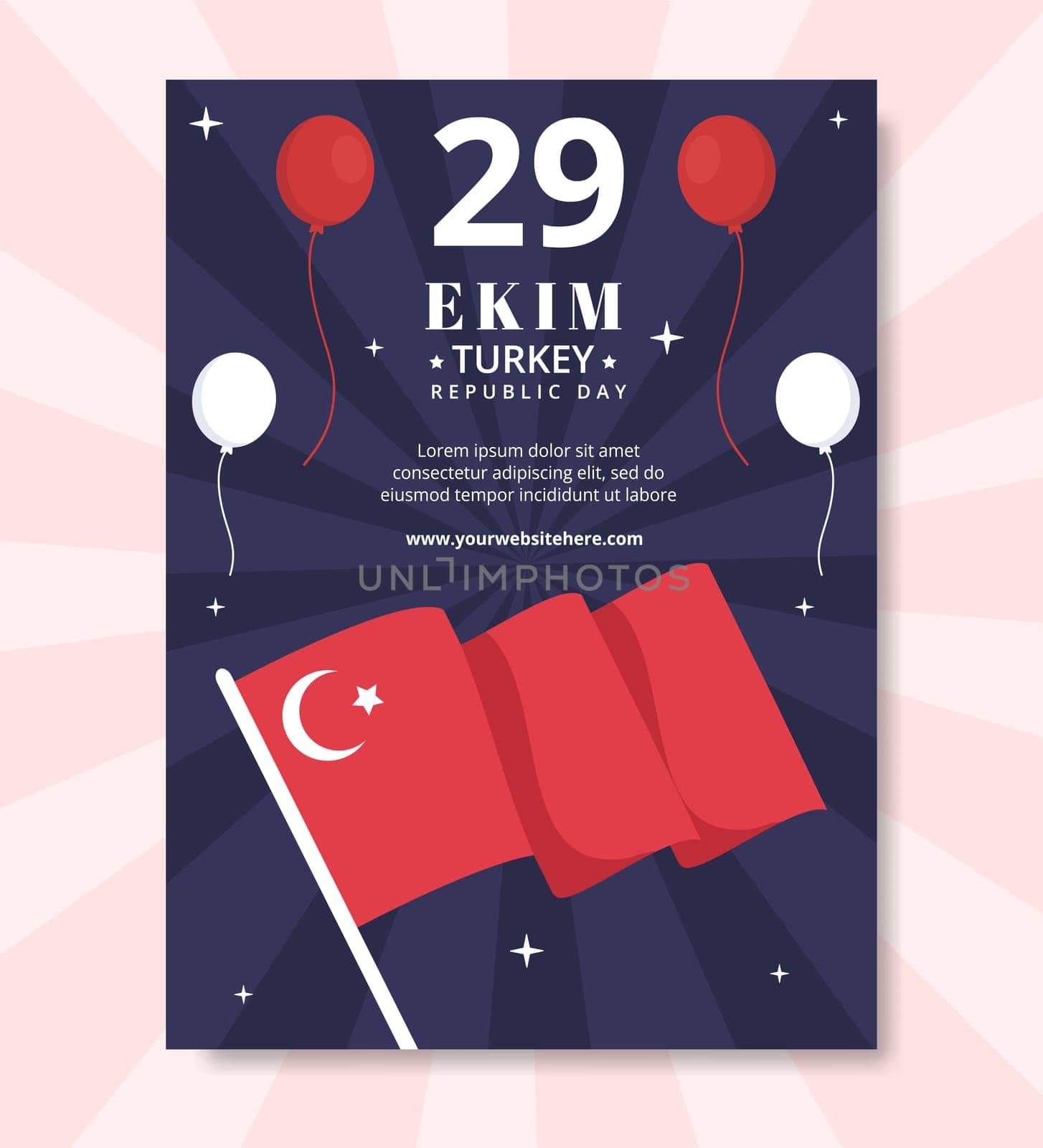 29 Ekim Turkey Republic Day Poster Template Hand Drawn Cartoon Flat Illustration