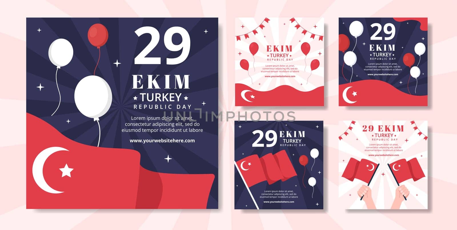 29 Ekim Turkey Republic Day Social Media Post Template Hand Drawn Cartoon Flat Illustration
