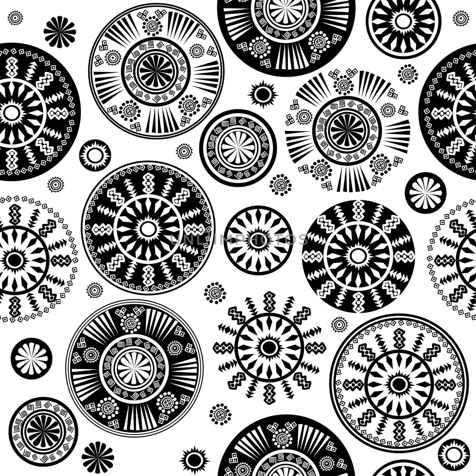 Black and white geometrical flowers seamless pattern
