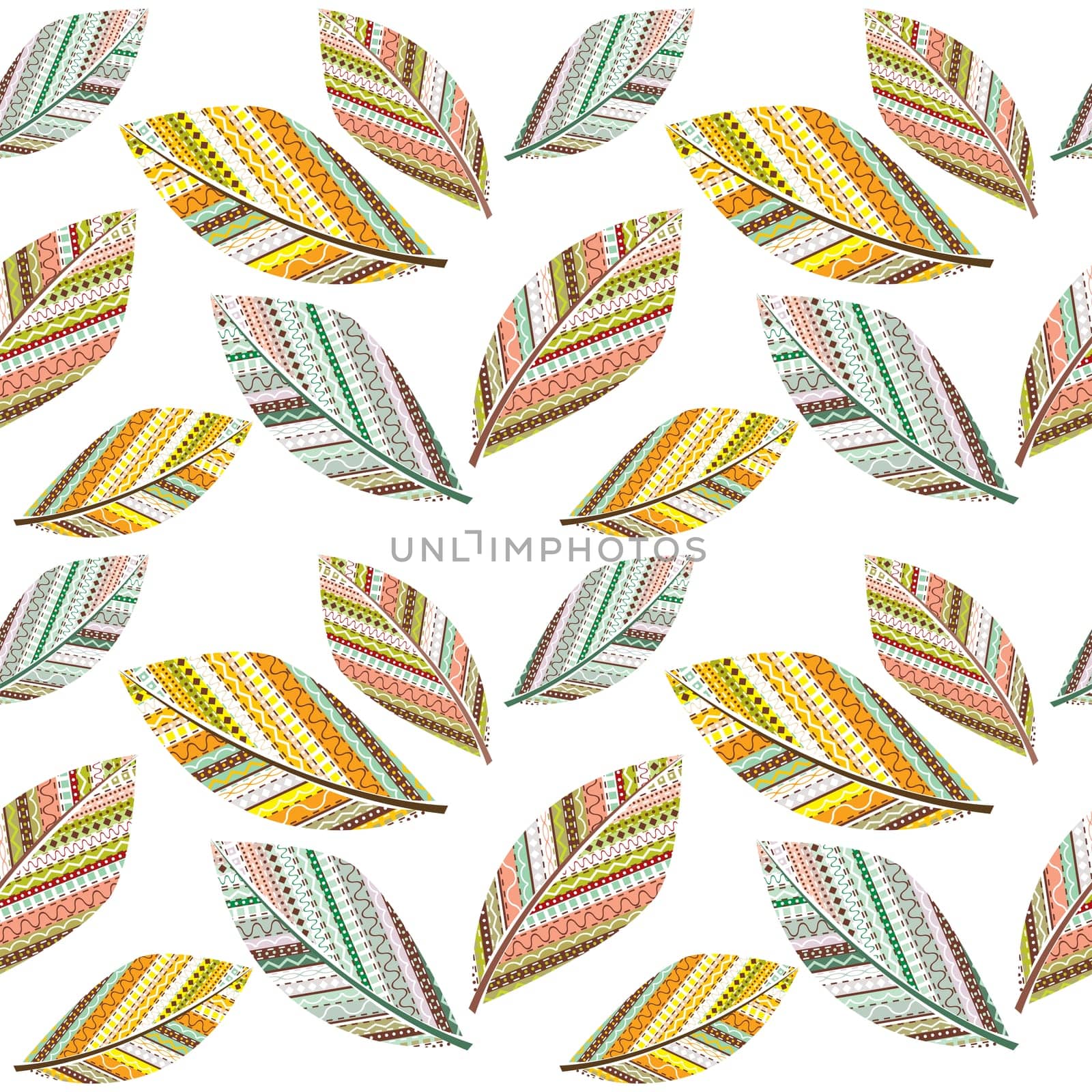 Hand-drawn leaves with dots and striped pattern