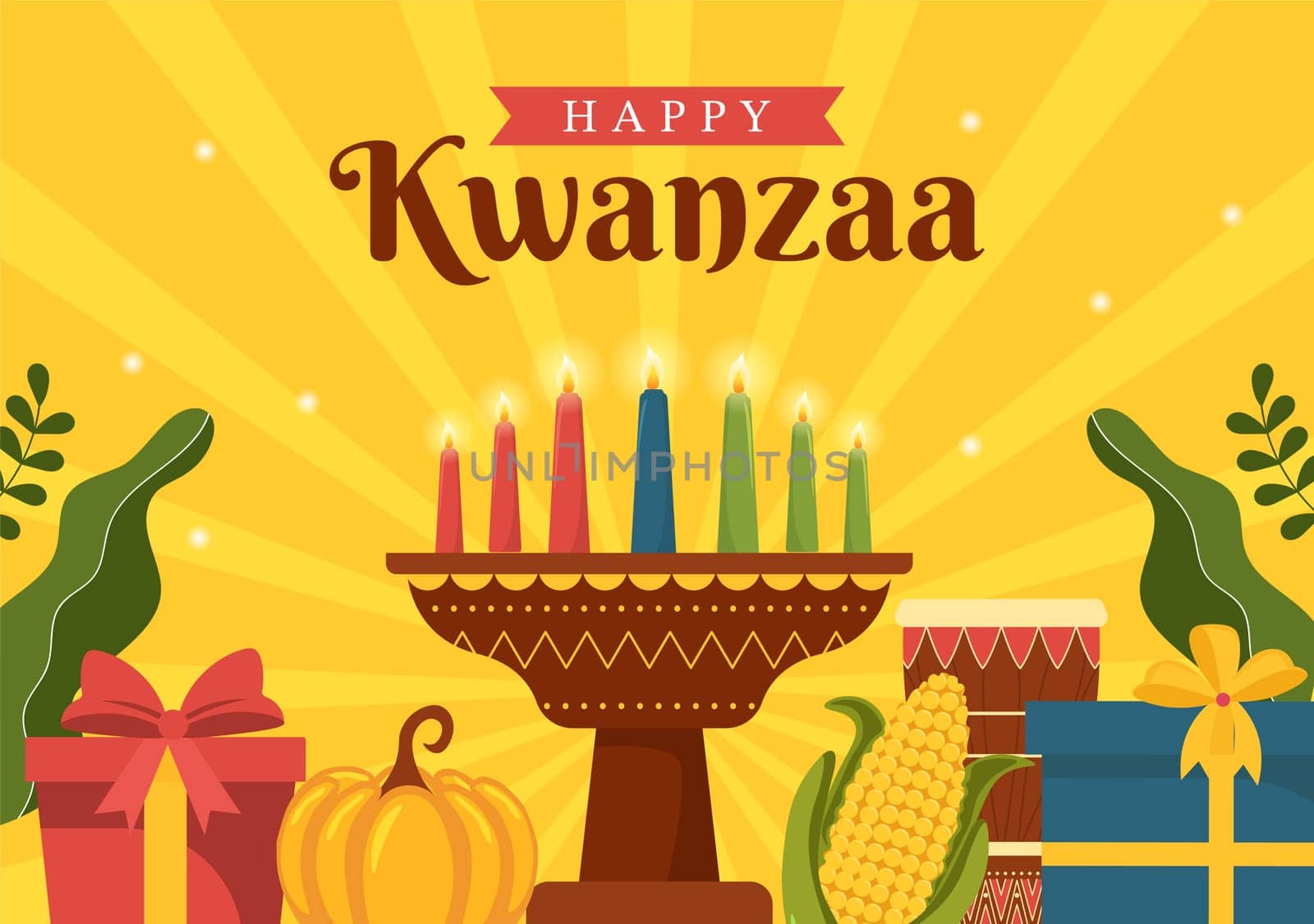 Happy Kwanzaa Holiday African Template Hand Drawn Cartoon Flat Illustration with Order of Name of 7 principles in Candles Symbols Design