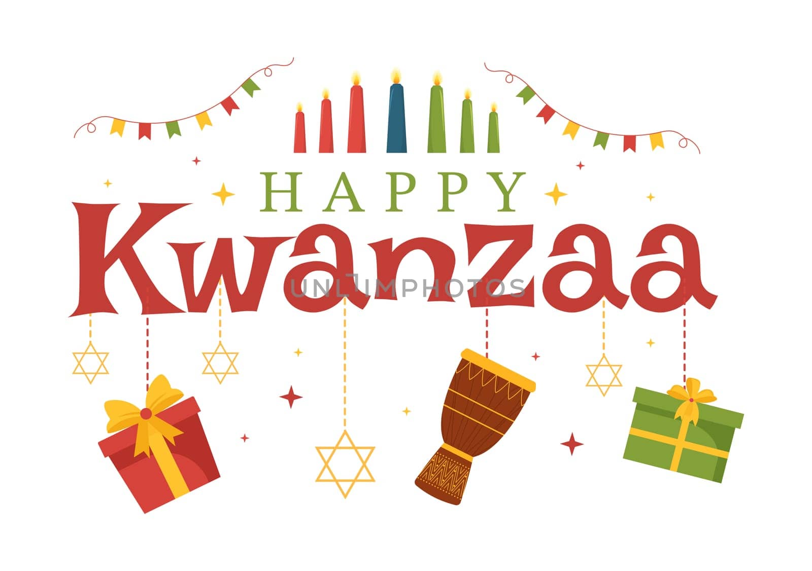 Happy Kwanzaa Holiday African Template Hand Drawn Cartoon Flat Illustration with Order of Name of 7 principles in Candles Symbols Design