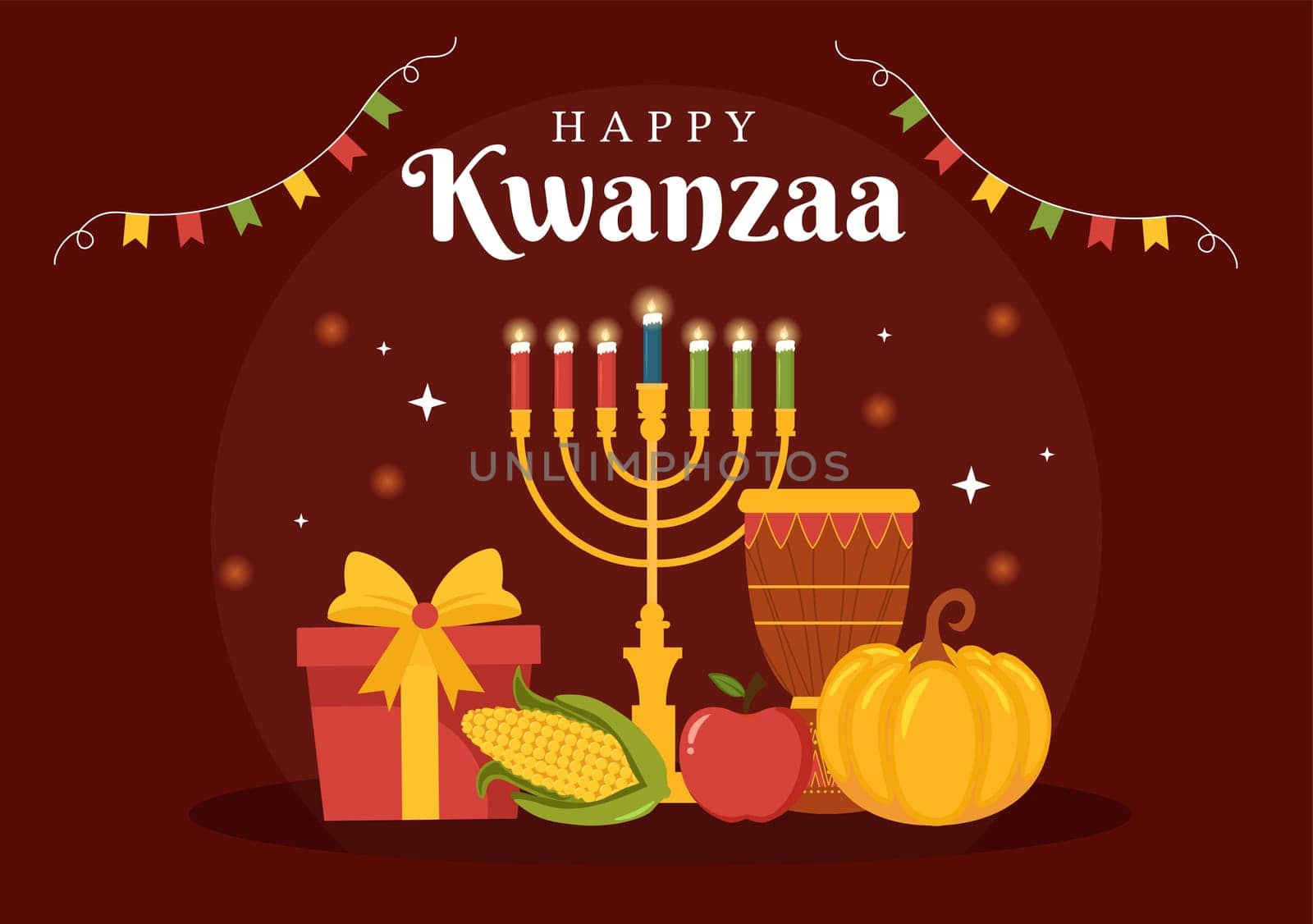 Happy Kwanzaa Holiday African Template Hand Drawn Cartoon Flat Illustration with Order of Name of 7 principles in Candles Symbols Design
