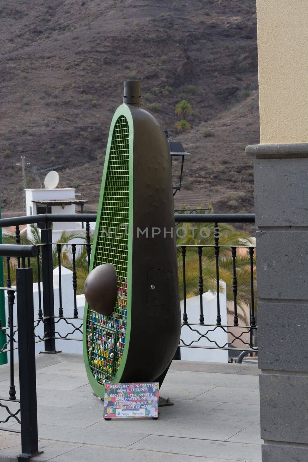 CRAN CANARIA, MOGAN - NOVEMBER 15, 2019:.Collect plastic bottle caps for a good cause and for a clean environment