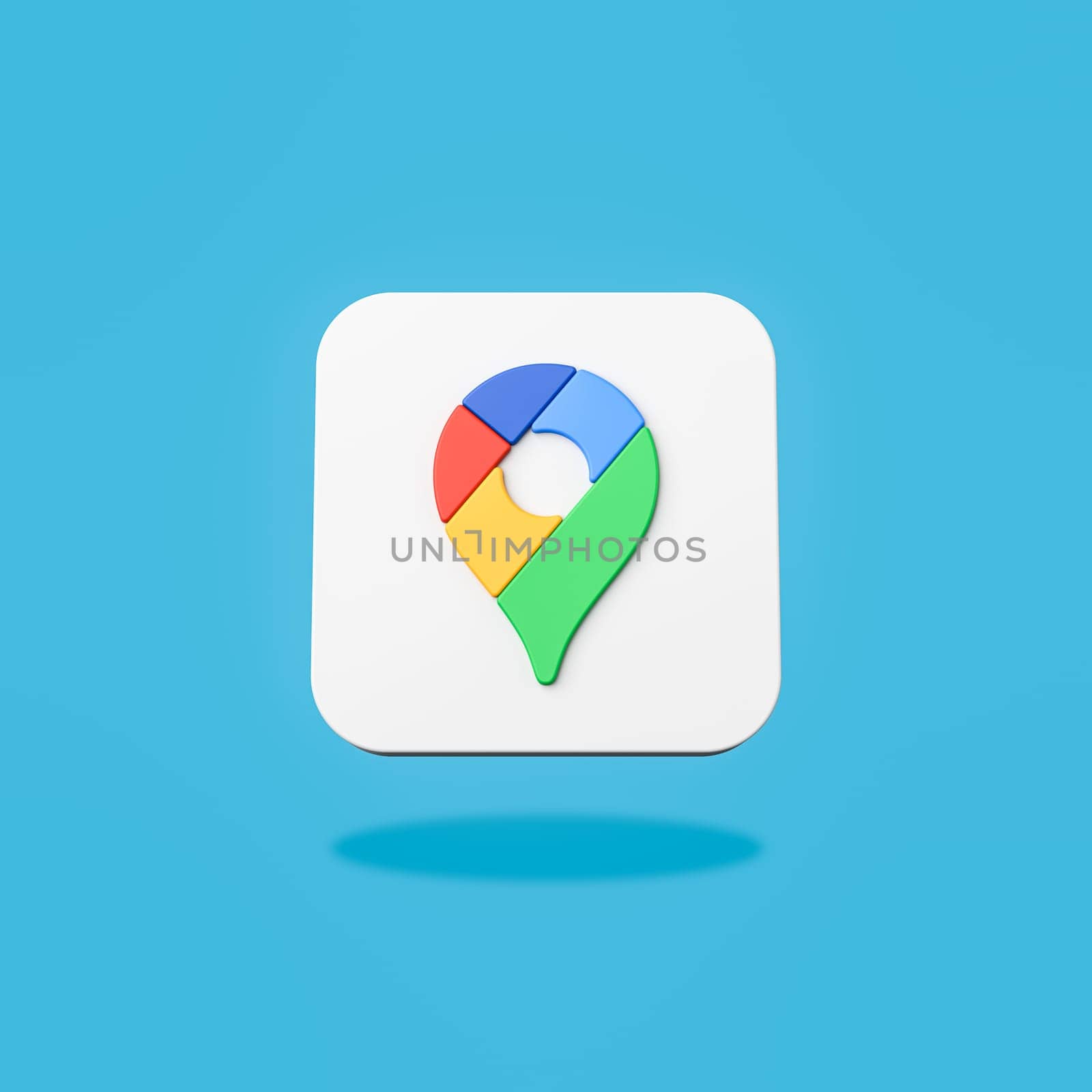 Google Maps App Logo 3D Shape Isolated on Flat Blue Background with Shadow 3D Render Illustration