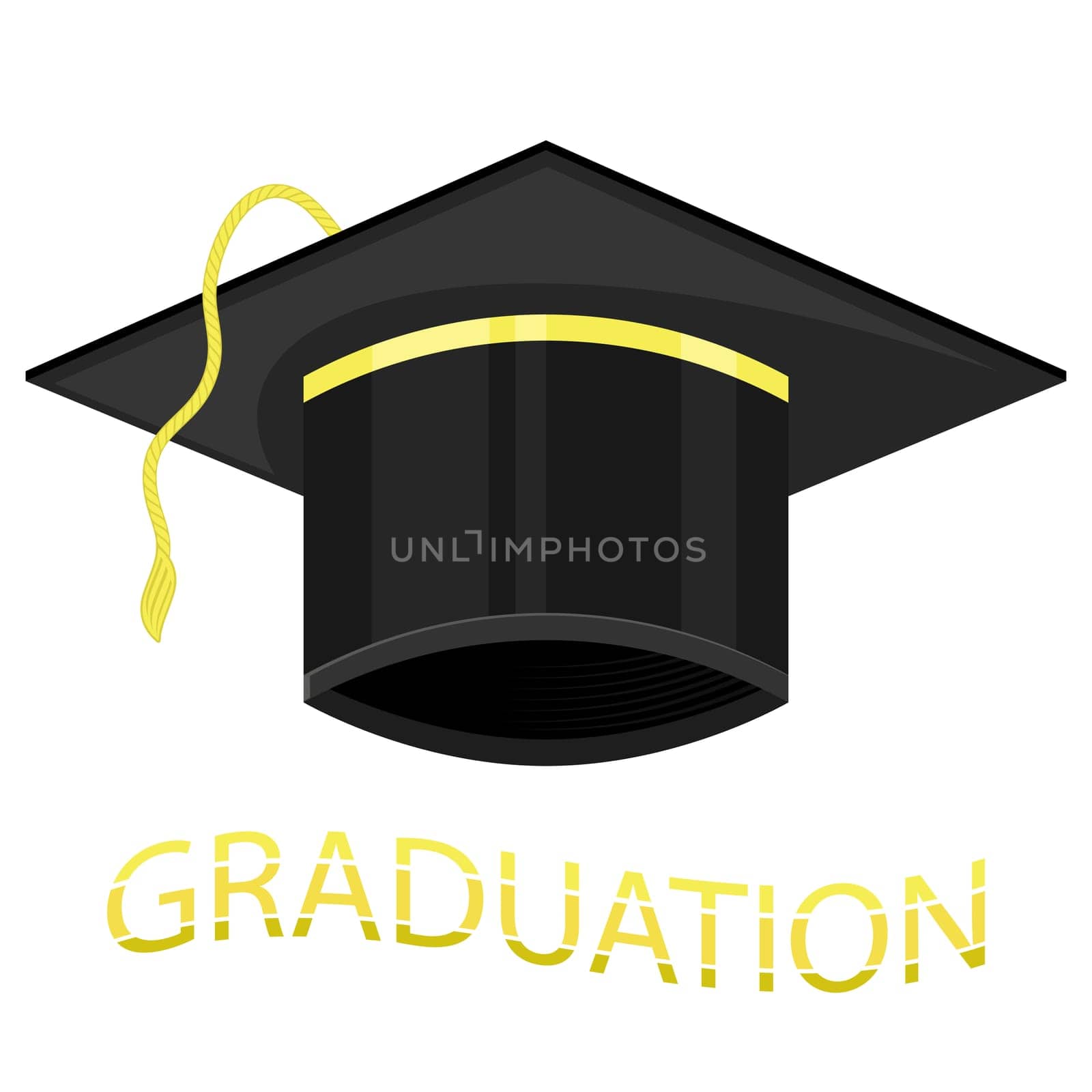 Black Graduation Cap Icon on White Background.