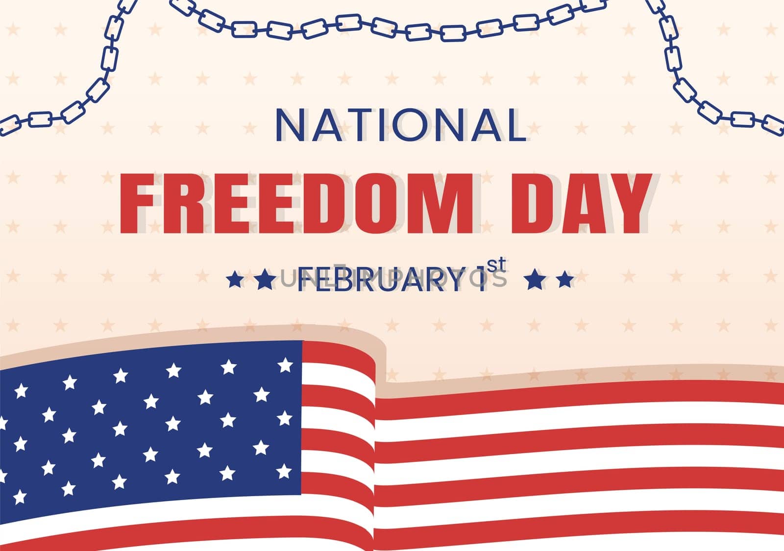 National Freedom Day Template Hand Drawn Cartoon Flat Illustration with American Flag and Hands Breaking a Handcuff Design