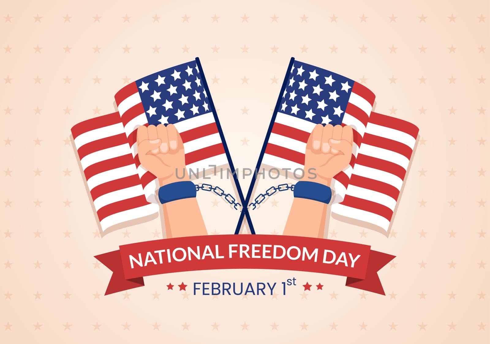 National Freedom Day Template Hand Drawn Cartoon Flat Illustration with American Flag and Hands Breaking a Handcuff Design