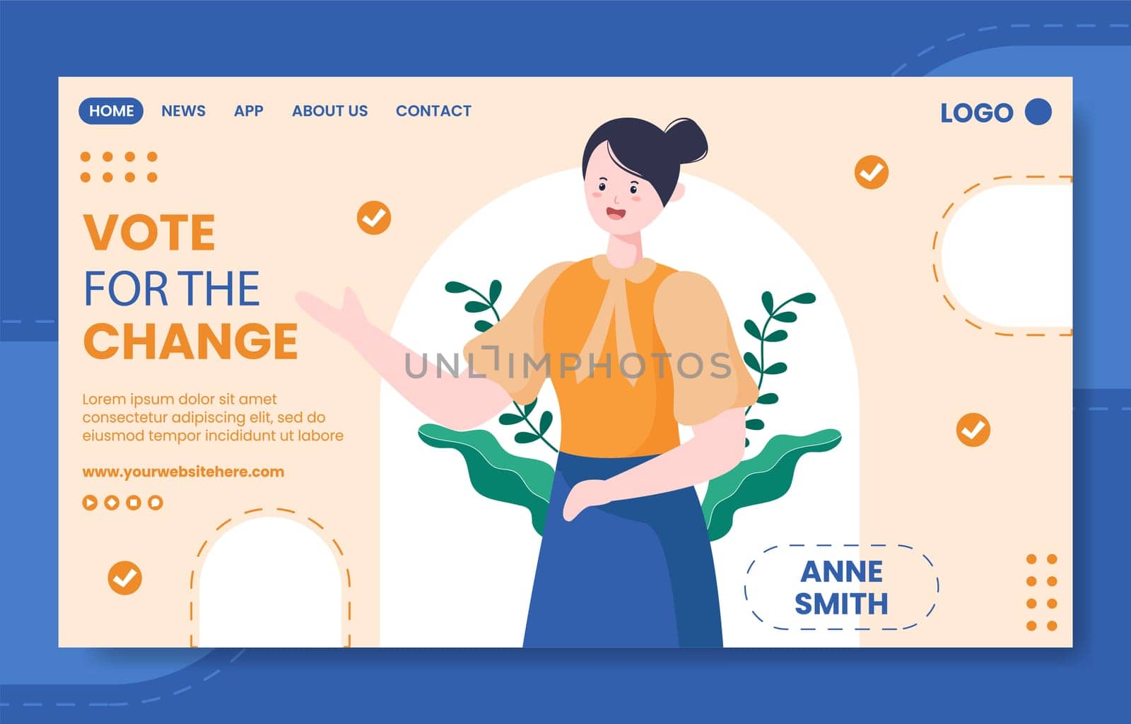 Election Day Political Social Media Landing Page Template Hand Drawn Cartoon Flat Illustration