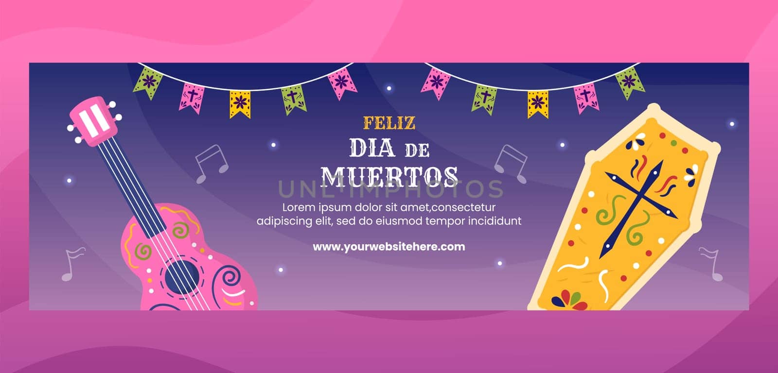 Dia De Los Muertos or Day of the Dead Header Cover Template Hand Drawn Cartoon Illustration